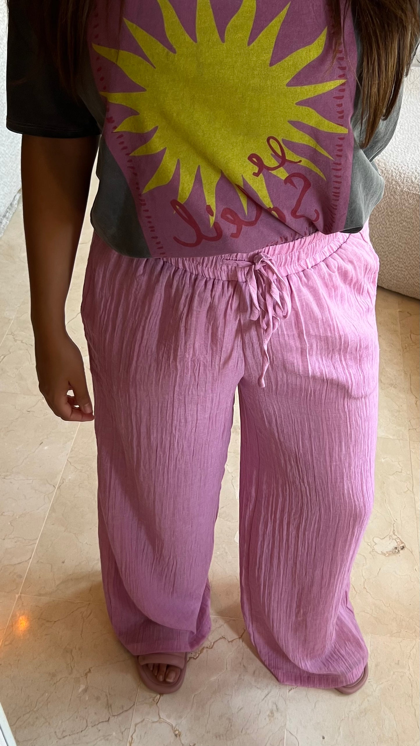 Pantalon en gaze de coton rose