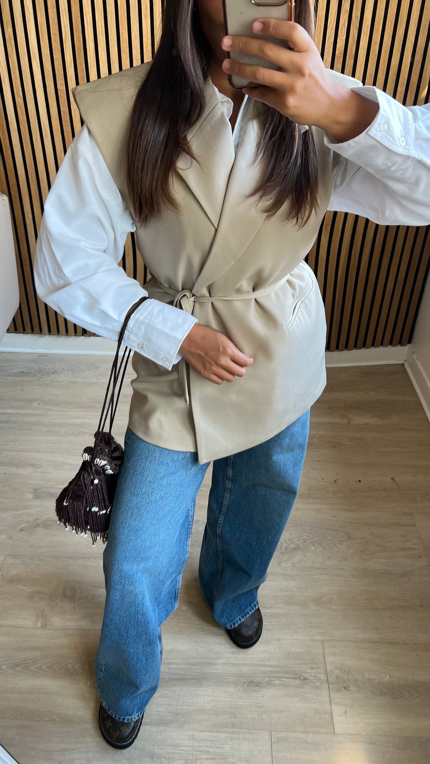 Blazer croisé manche courte beige