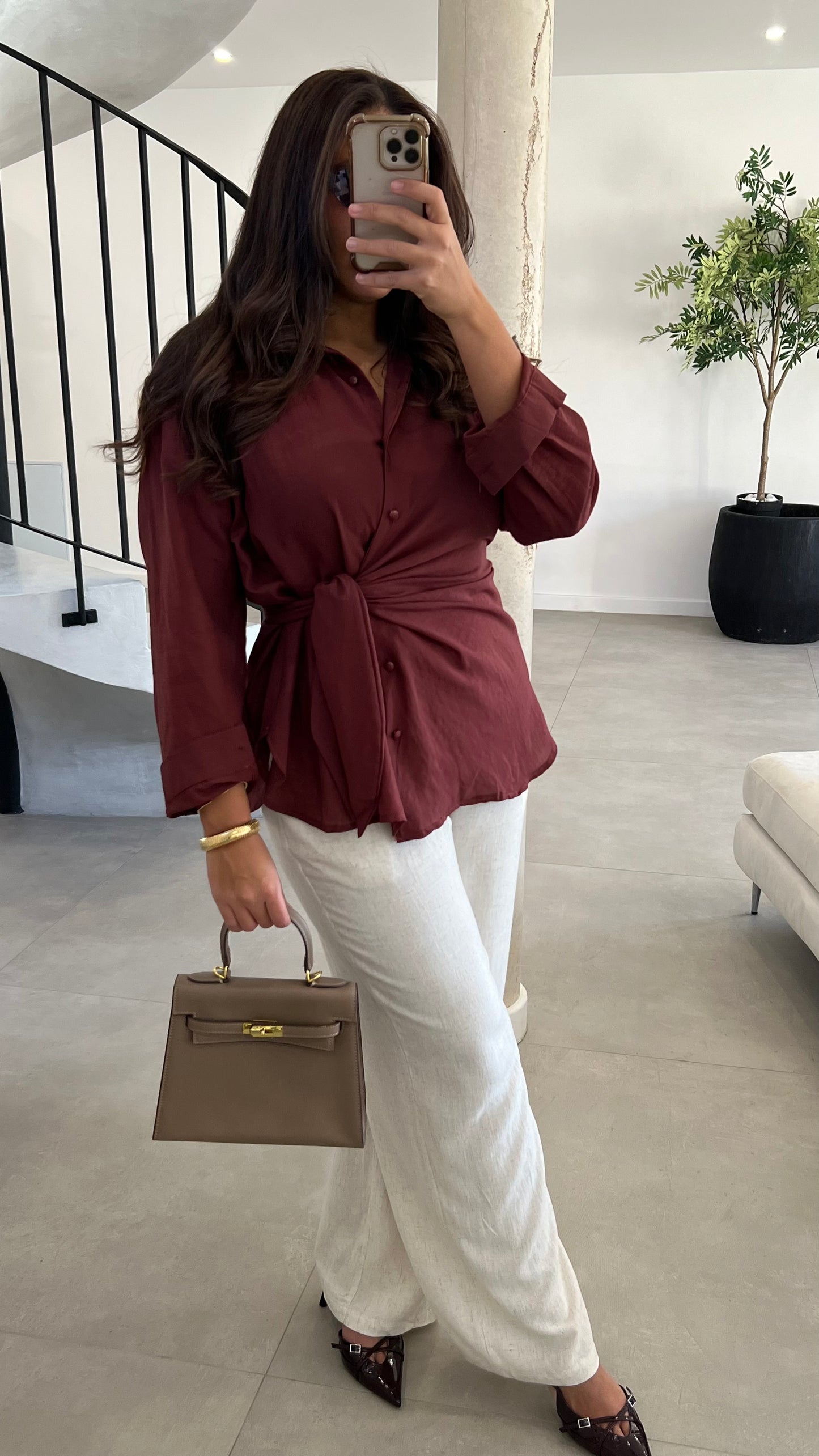 Chemise à noeud bordeaux