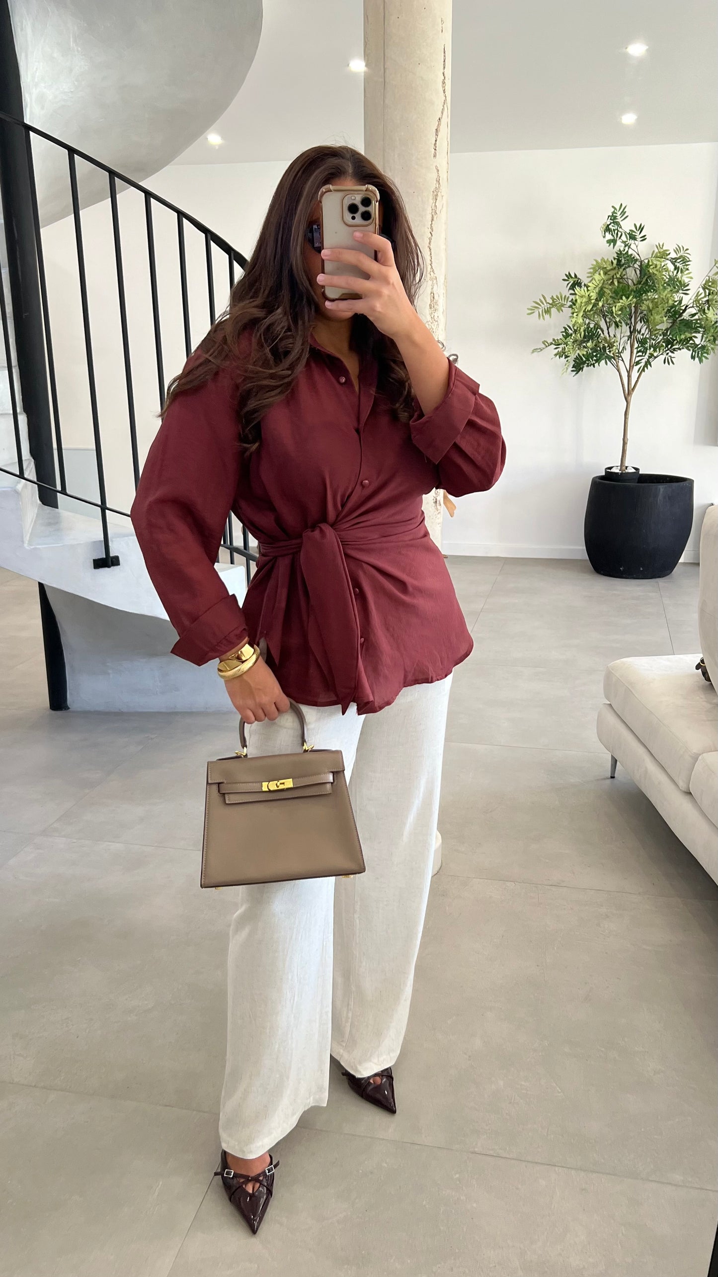 Chemise à noeud bordeaux