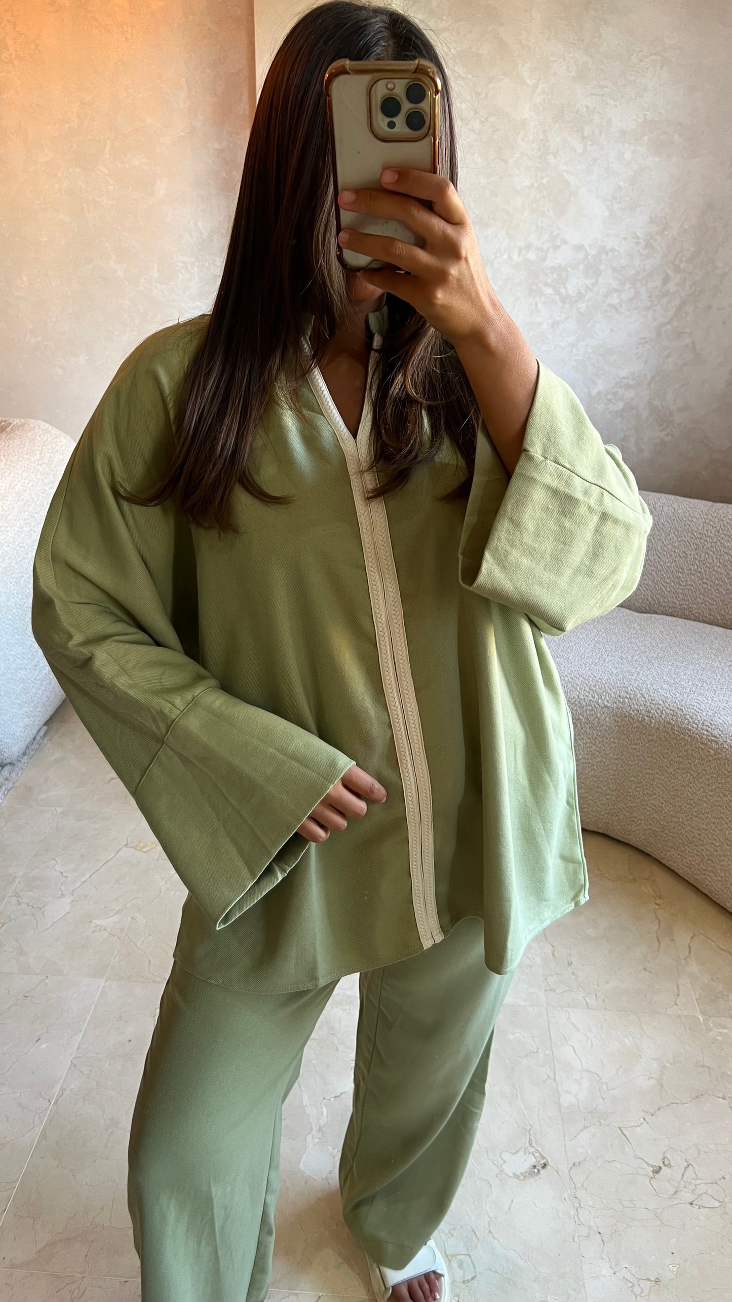 Ensemble souk en lin vert