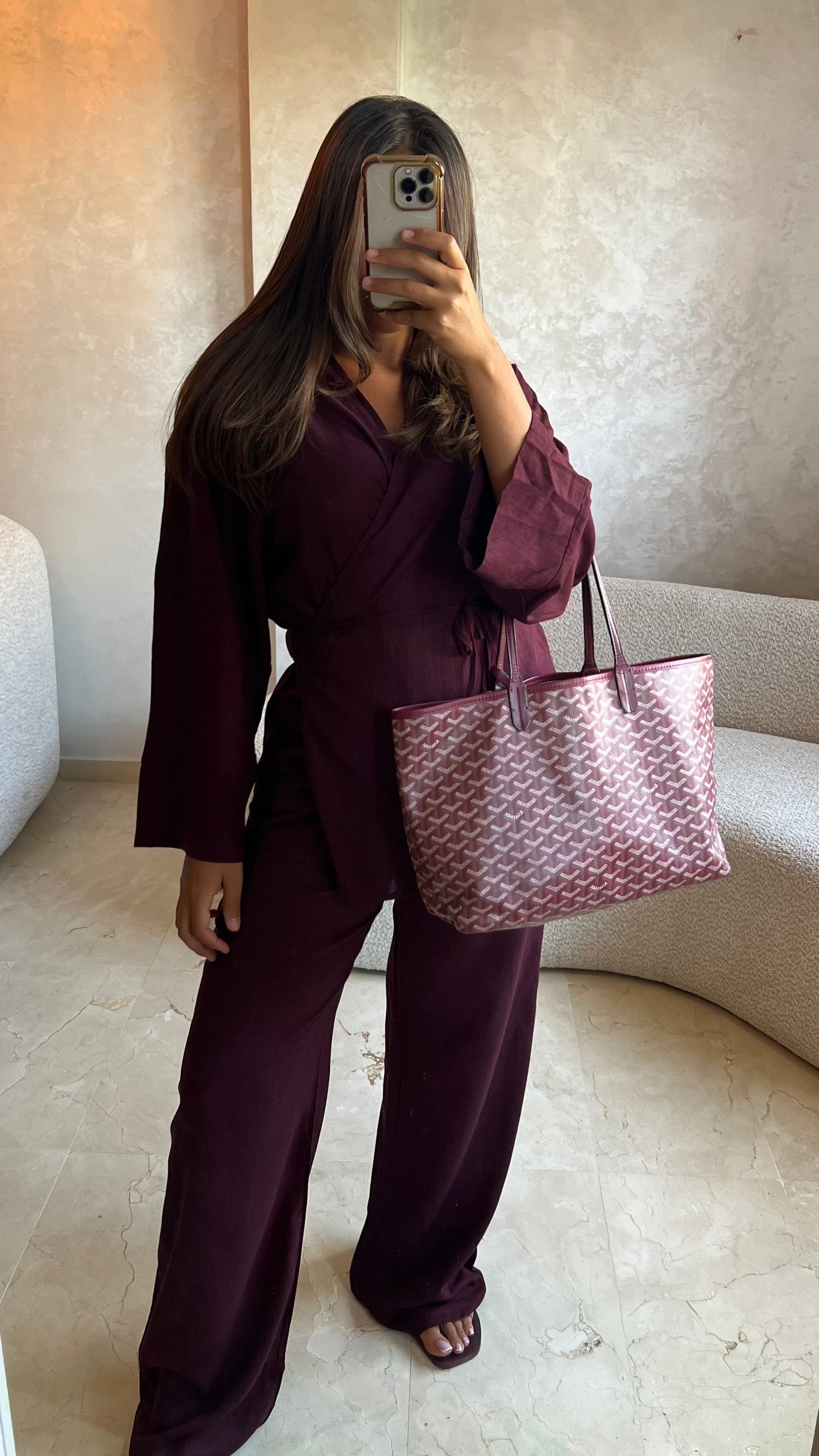 Ensemble en lin bordeaux