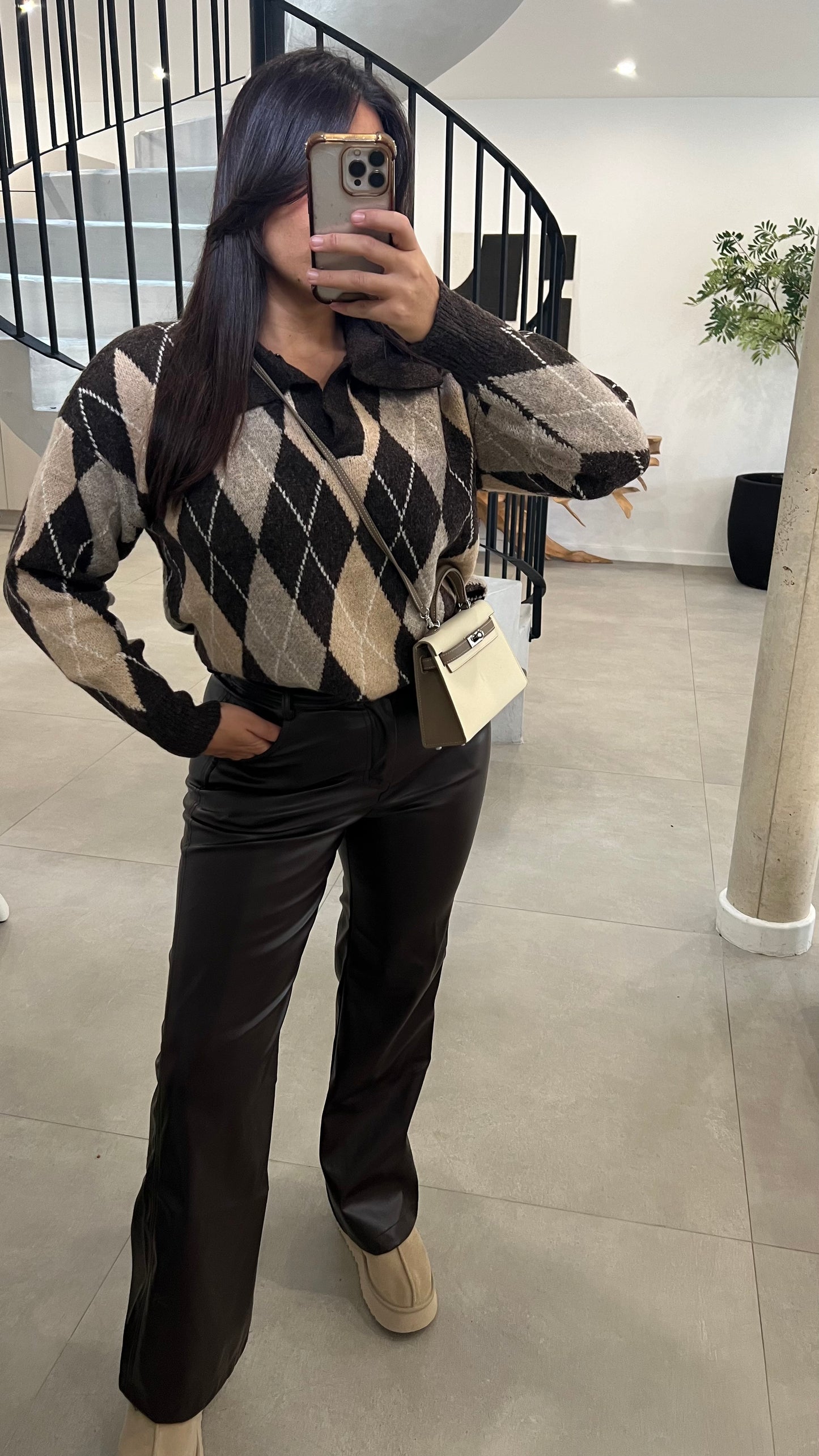 Pantalon similicuir choco