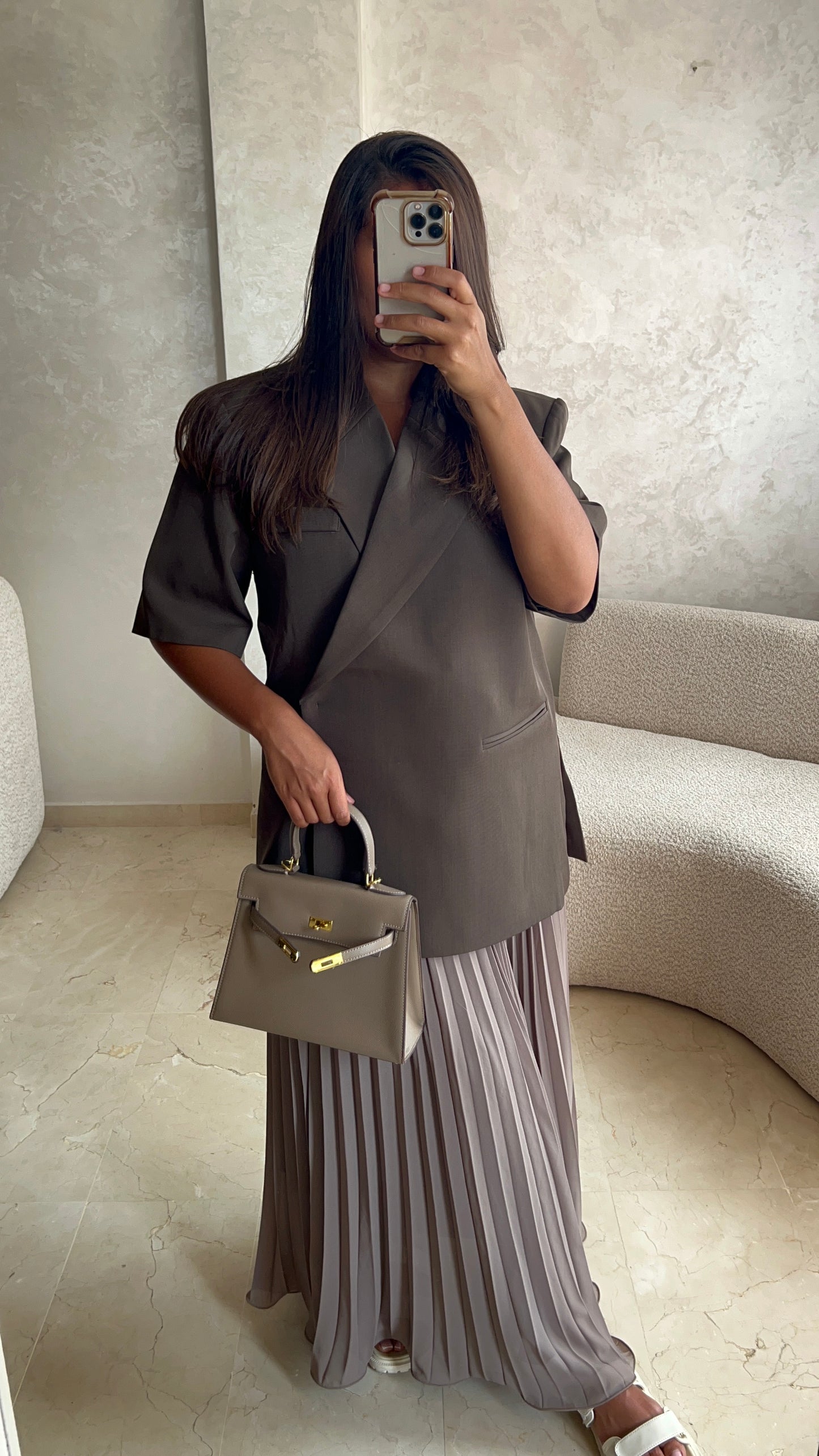 Jupe plissée taupe