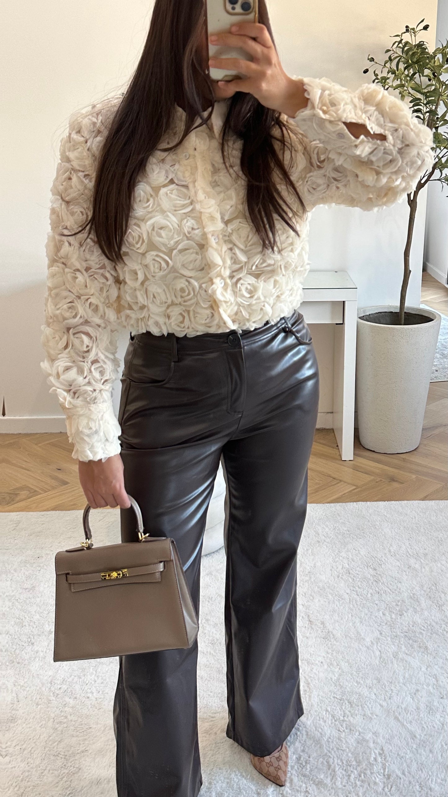Pantalon marron simili cuir