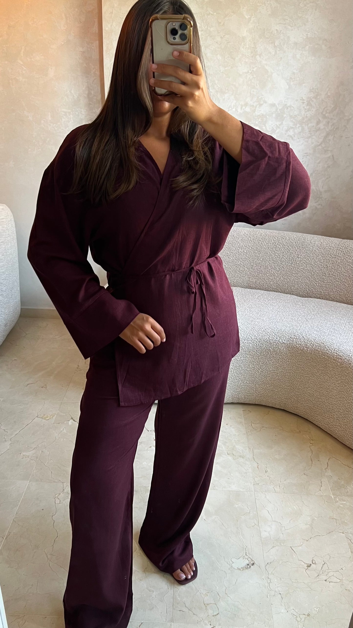 Ensemble en lin bordeaux