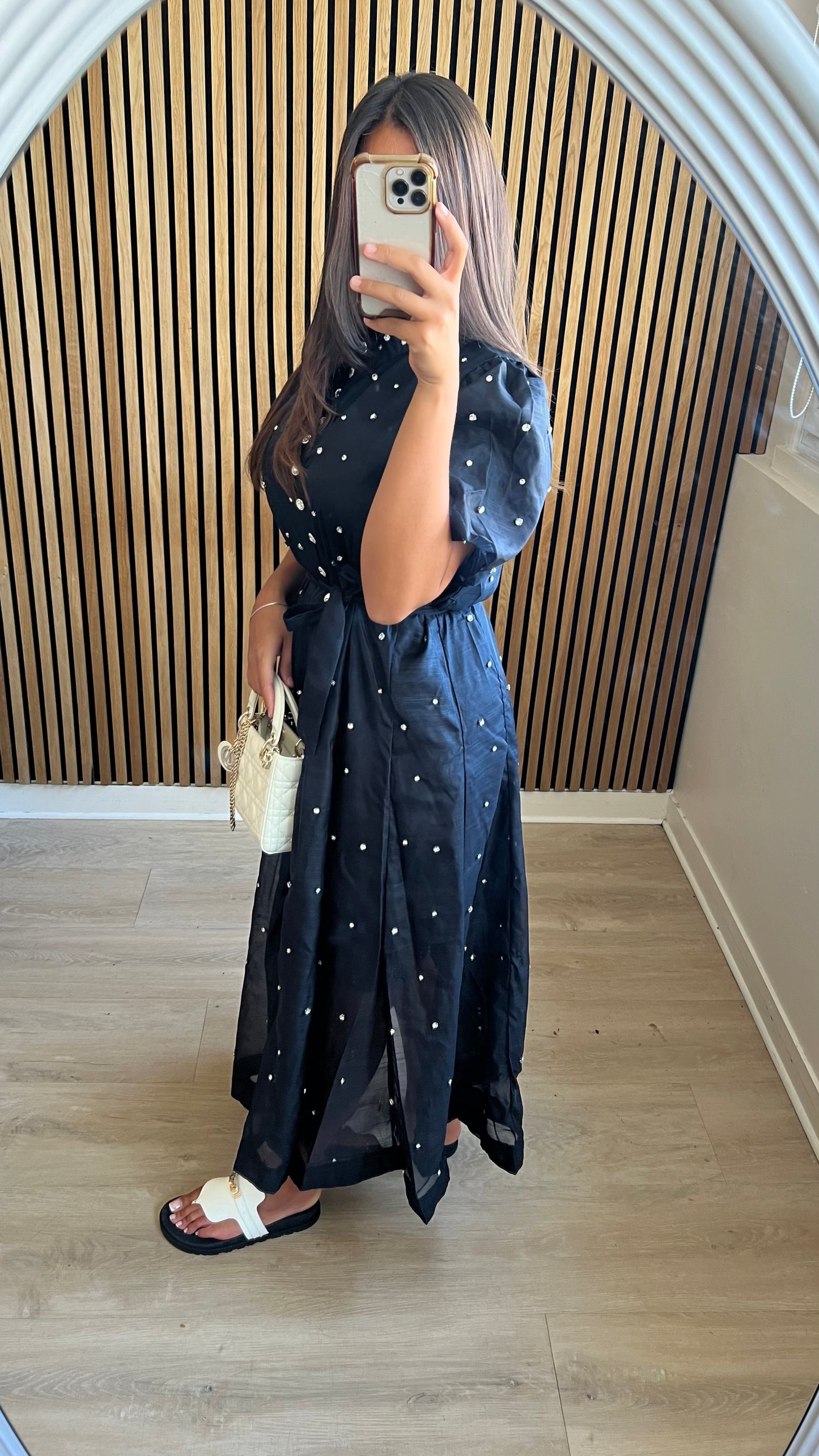 Robe longue à strass noire