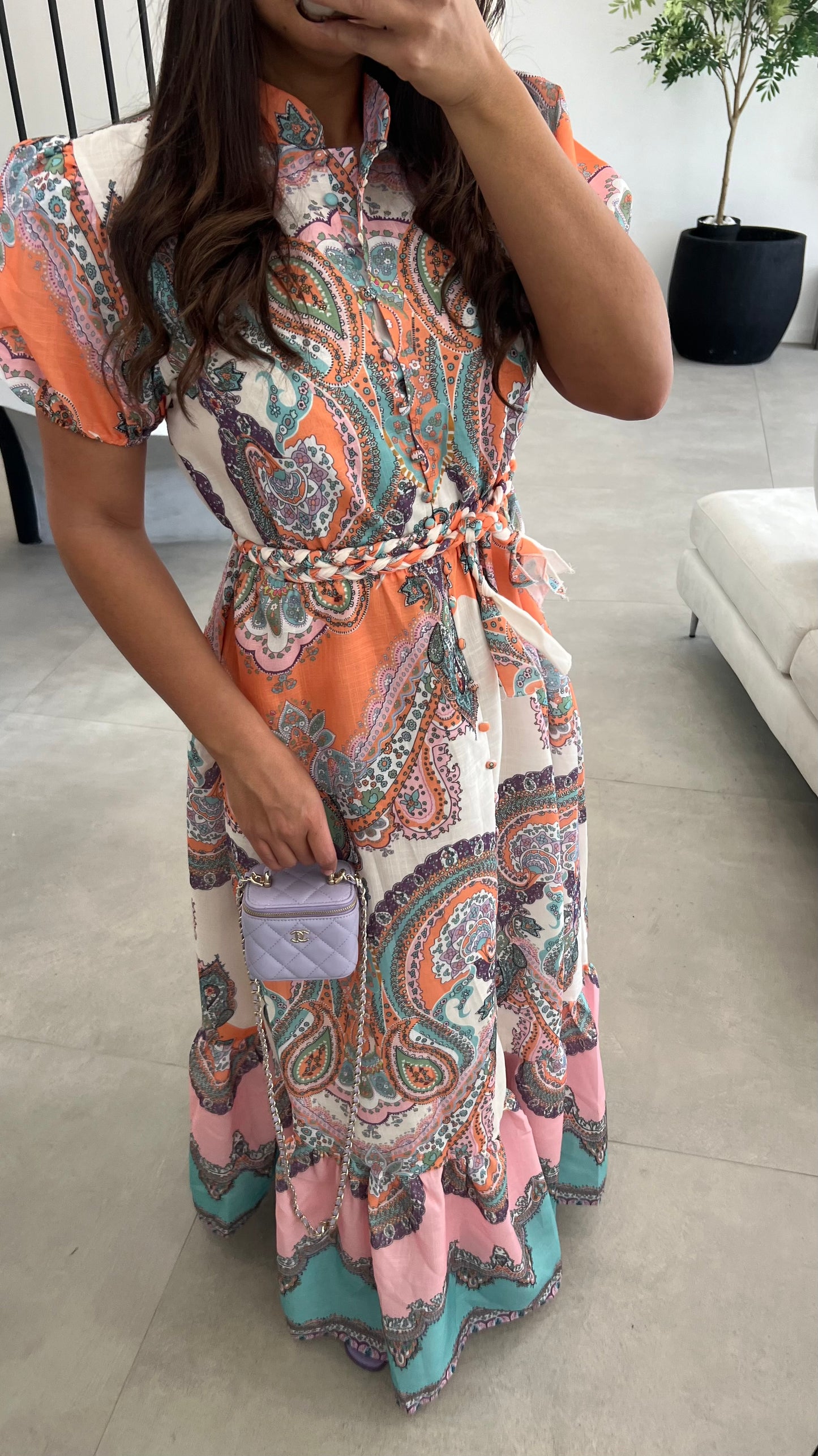 Robe longue à ceinture tressée