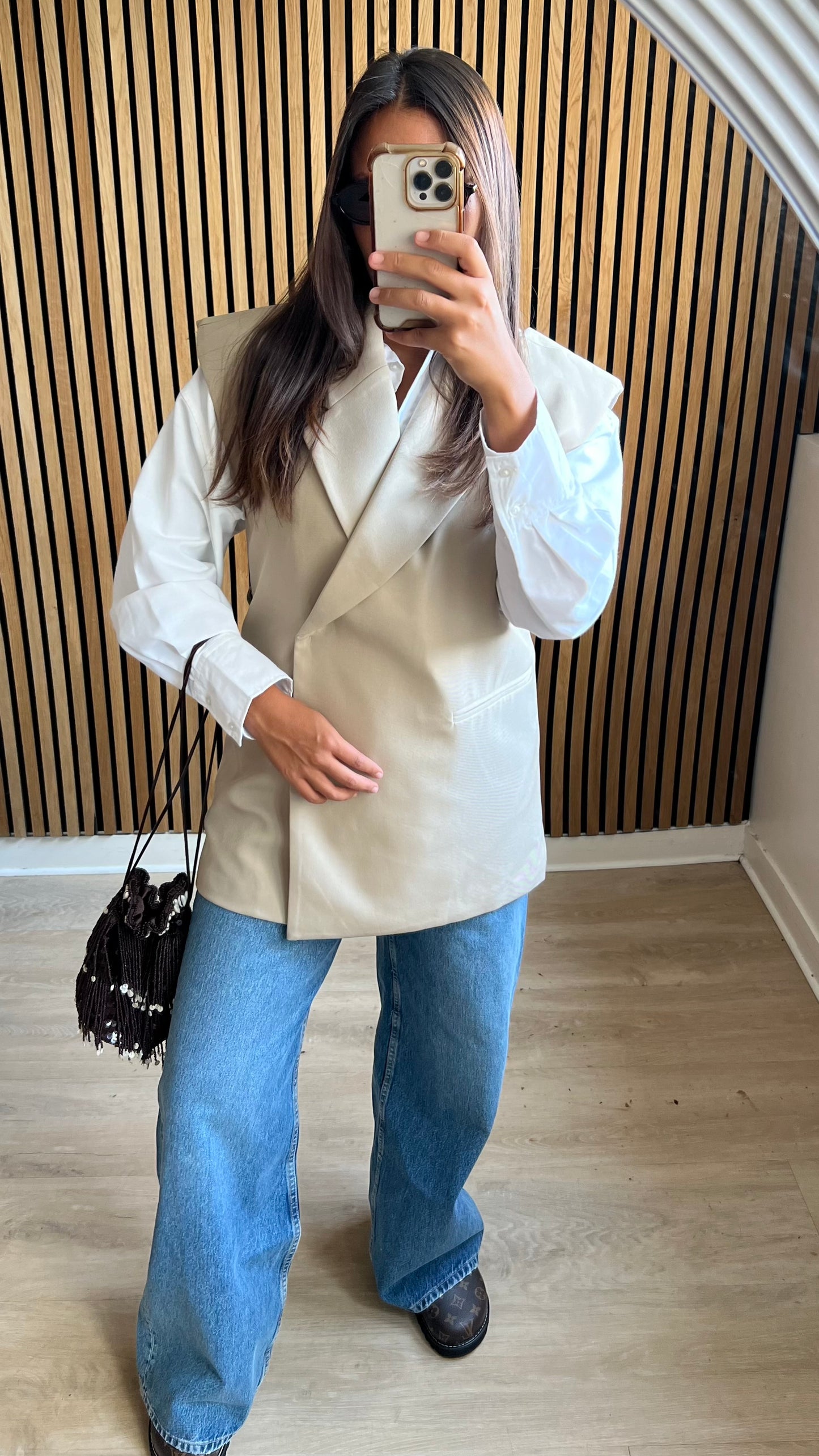 Blazer croisé manche courte beige