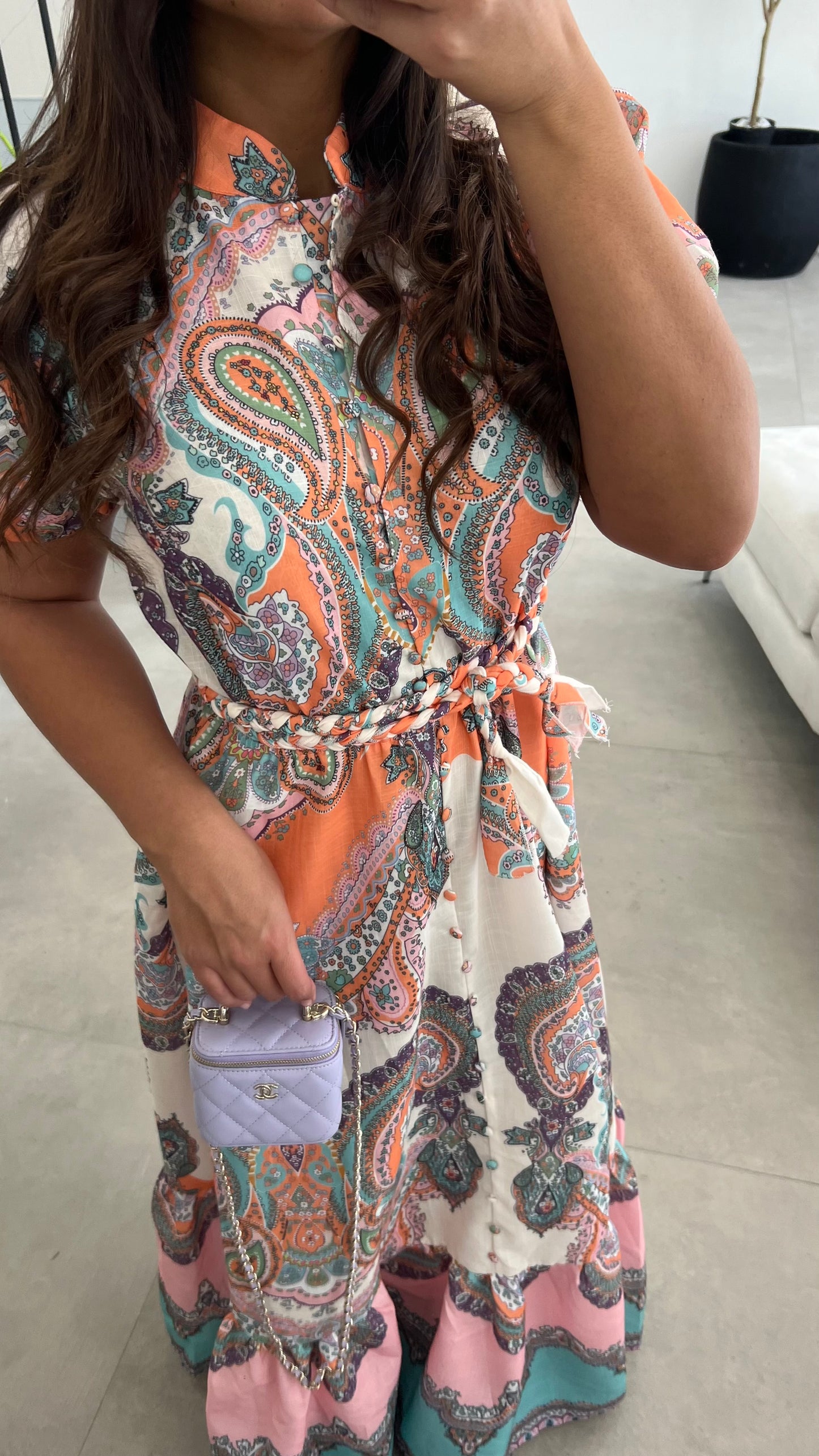 Robe longue à ceinture tressée