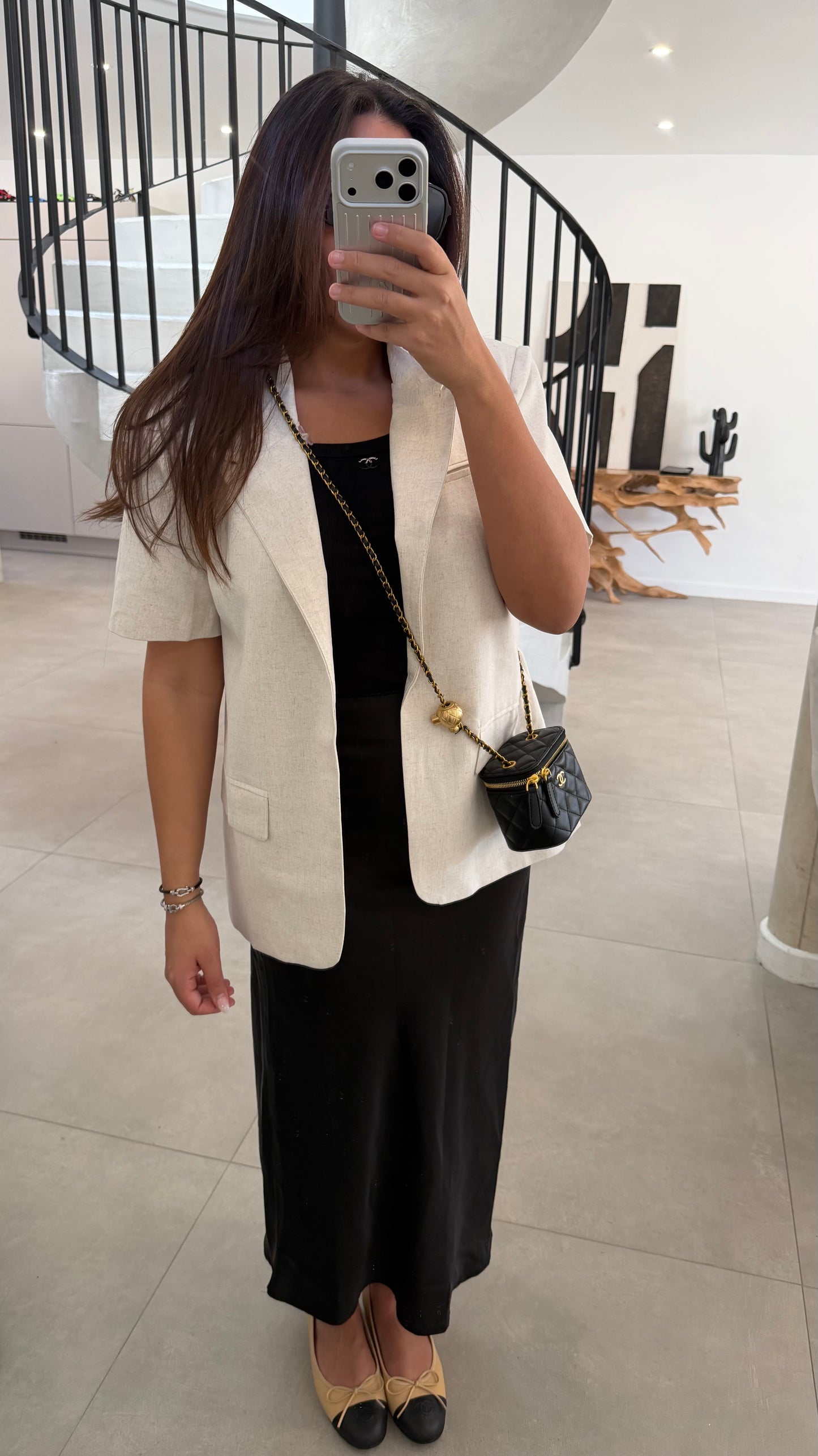 Blazer manche courte écru effet lin