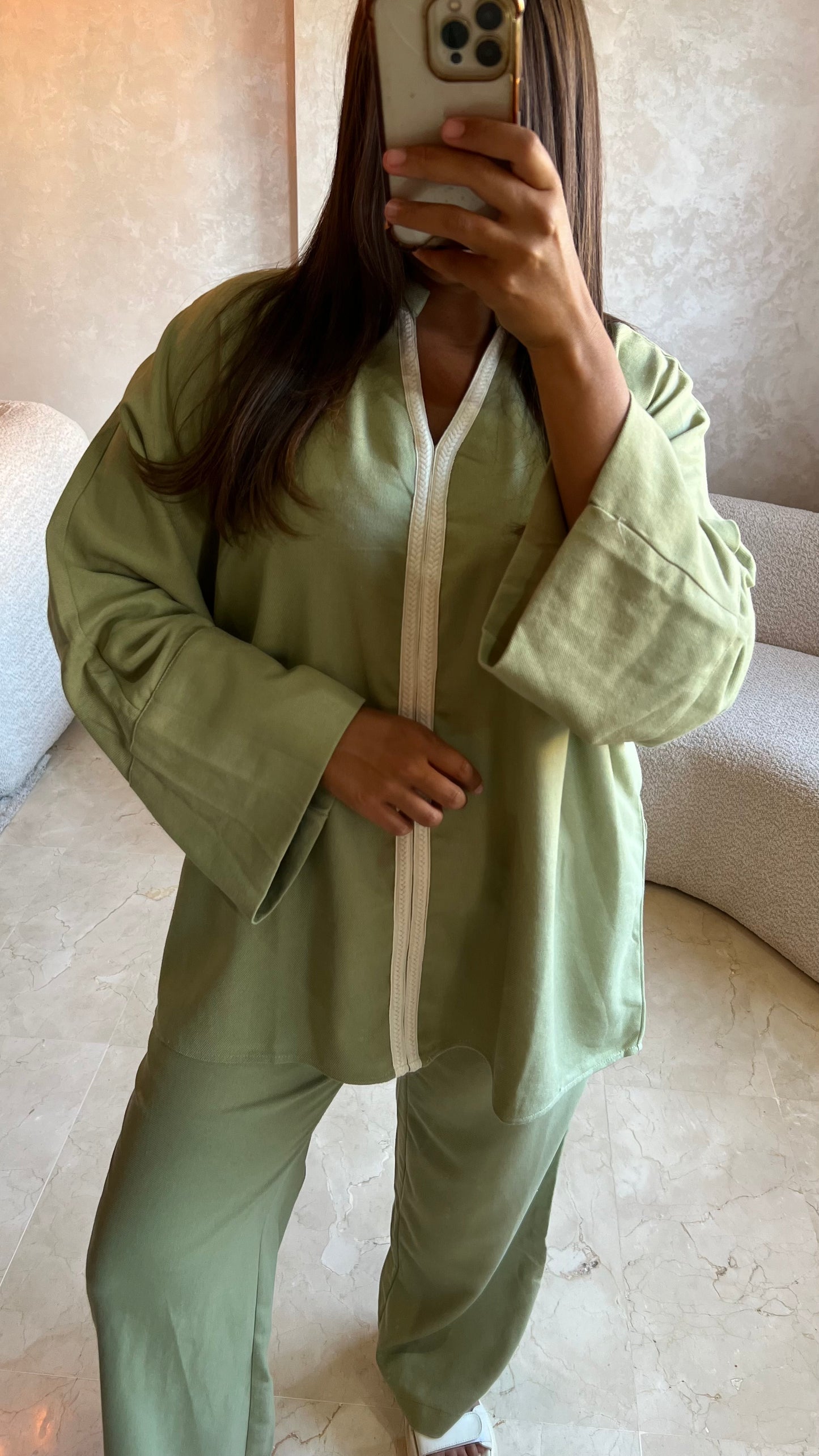 Ensemble souk en lin vert