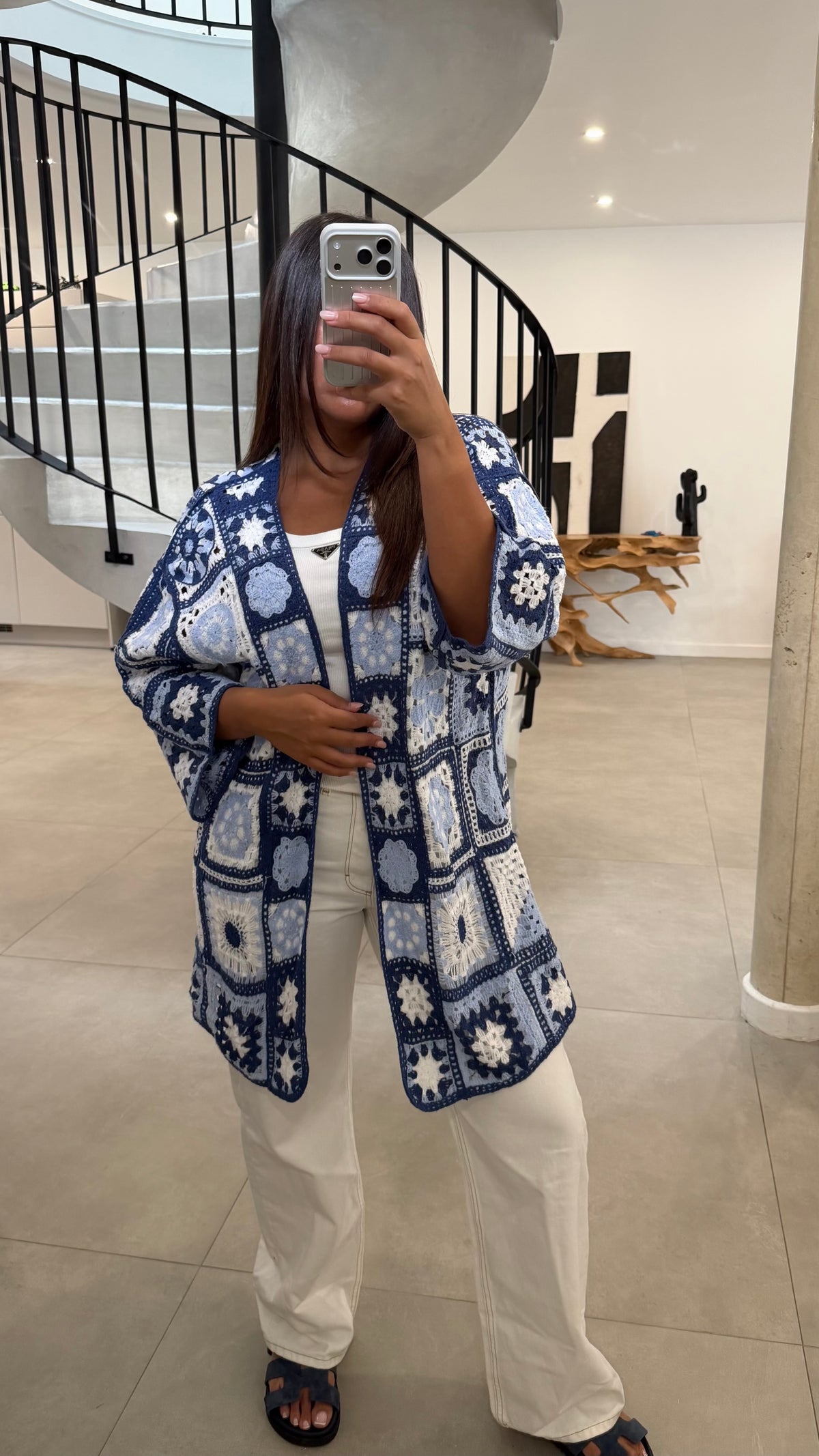Gilet crochet bleu