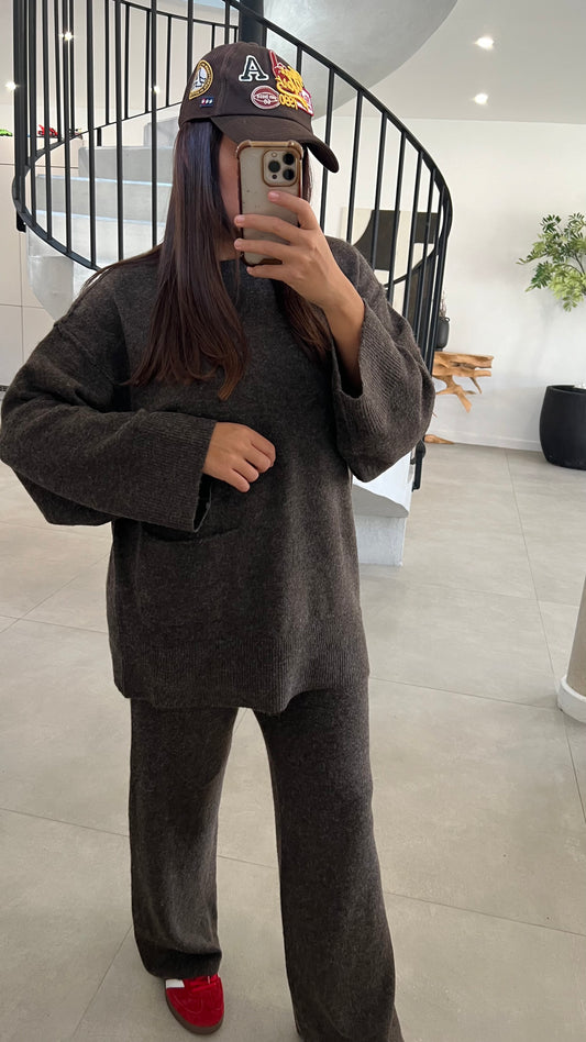 Ensemble doux à détails poche choco