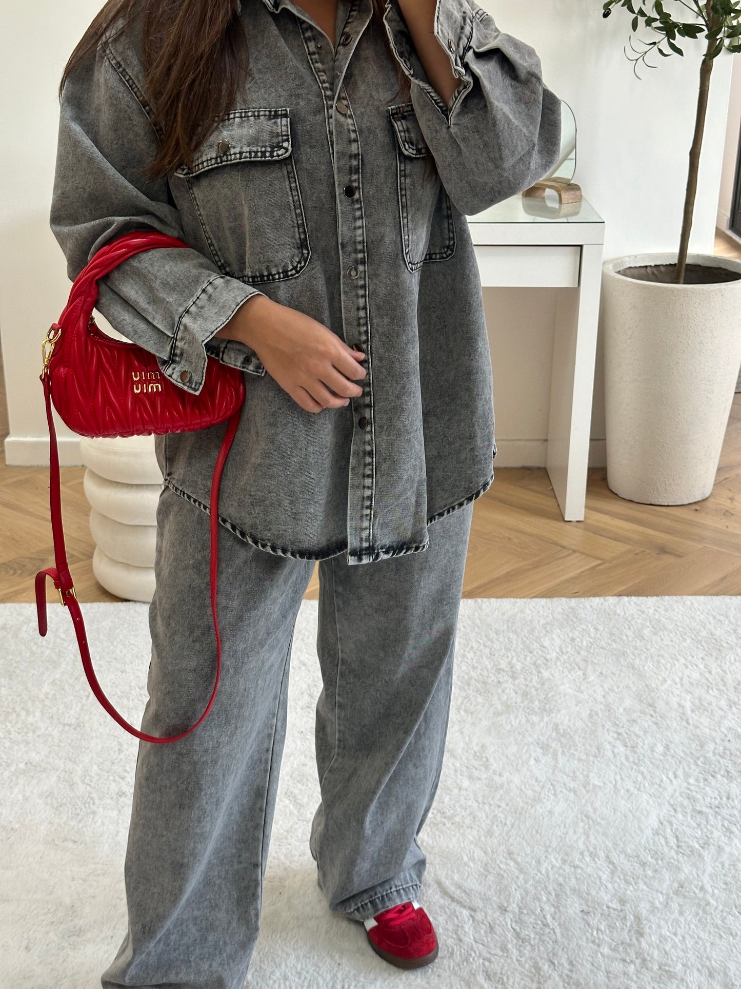 Ensemble en jean oversize gris