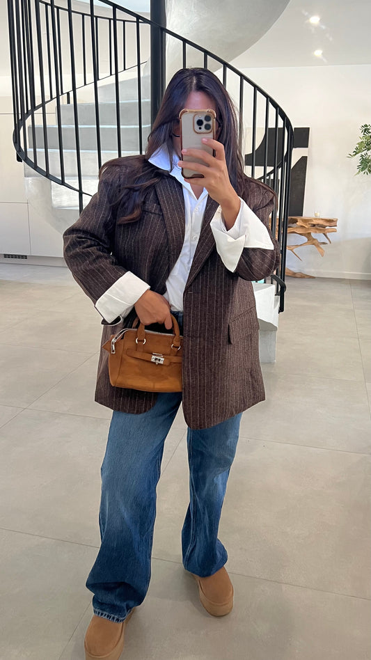 Blazer marron a rayures oversize