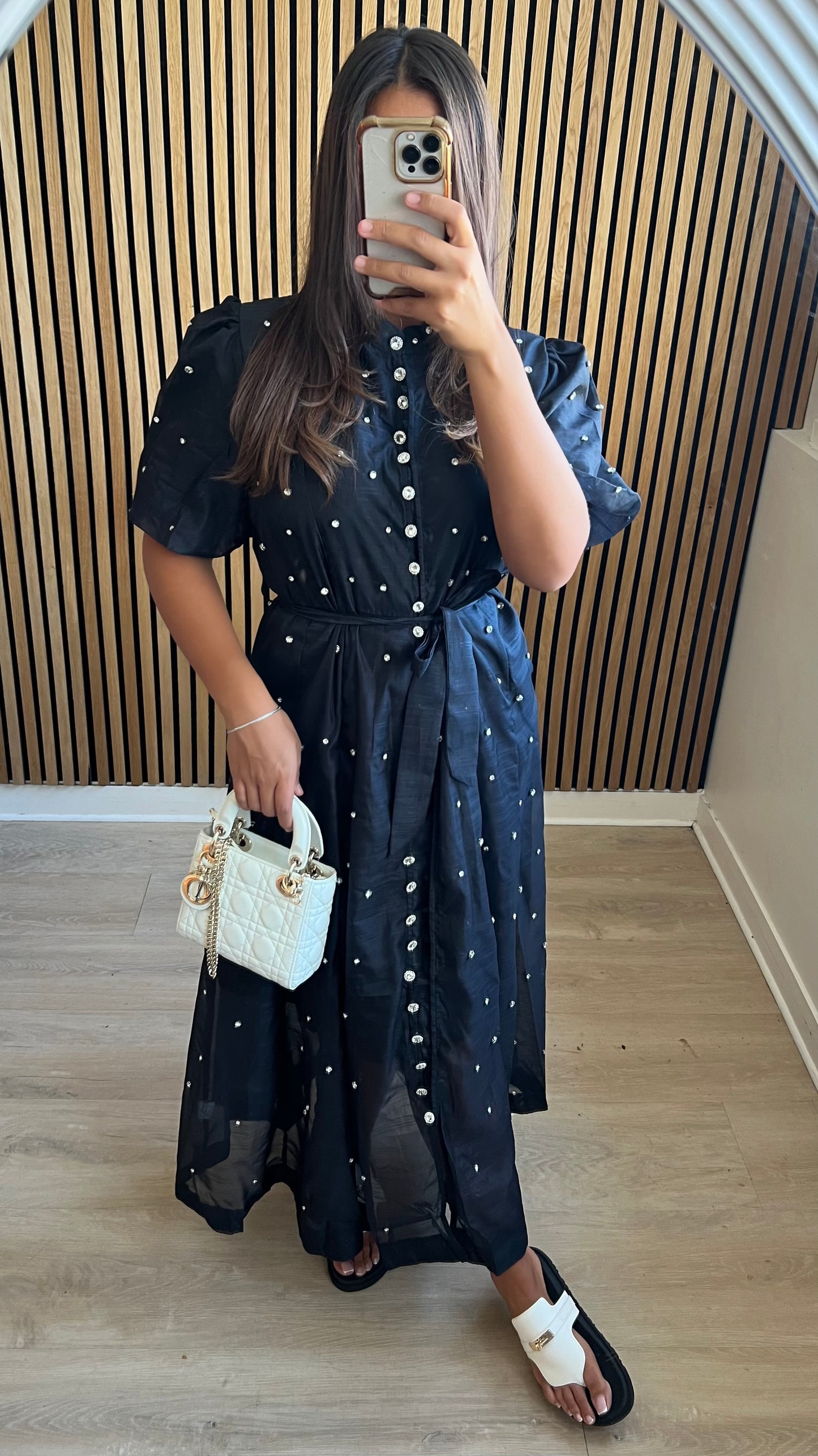 Robe longue à strass noire