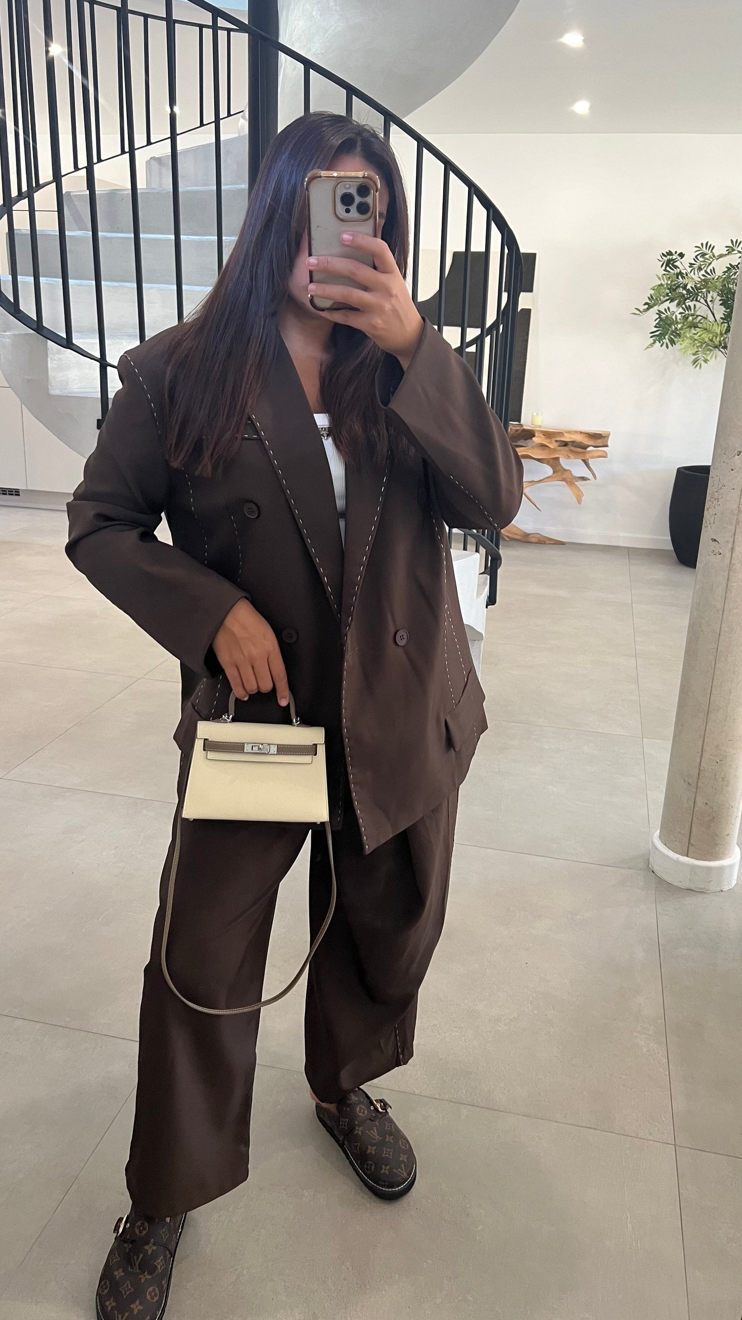 Blazer à surpiqure choco