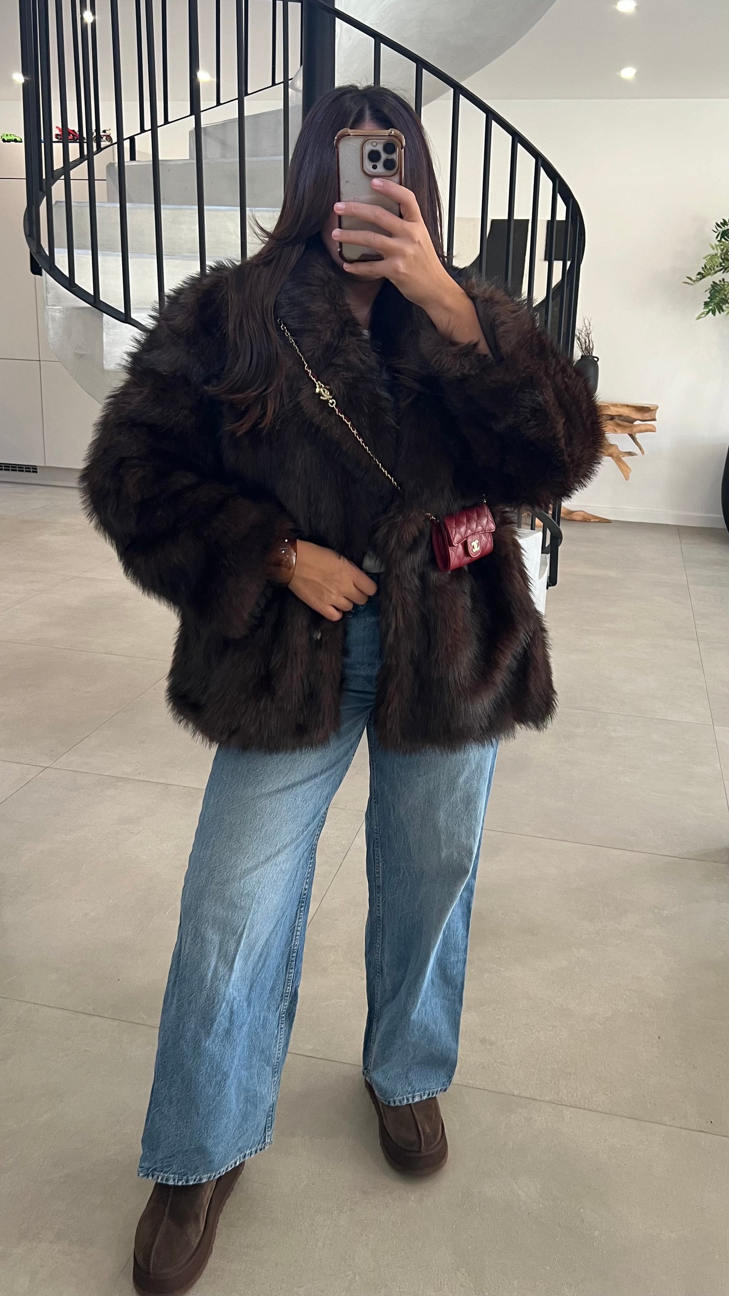 Fourrure mi longue choco