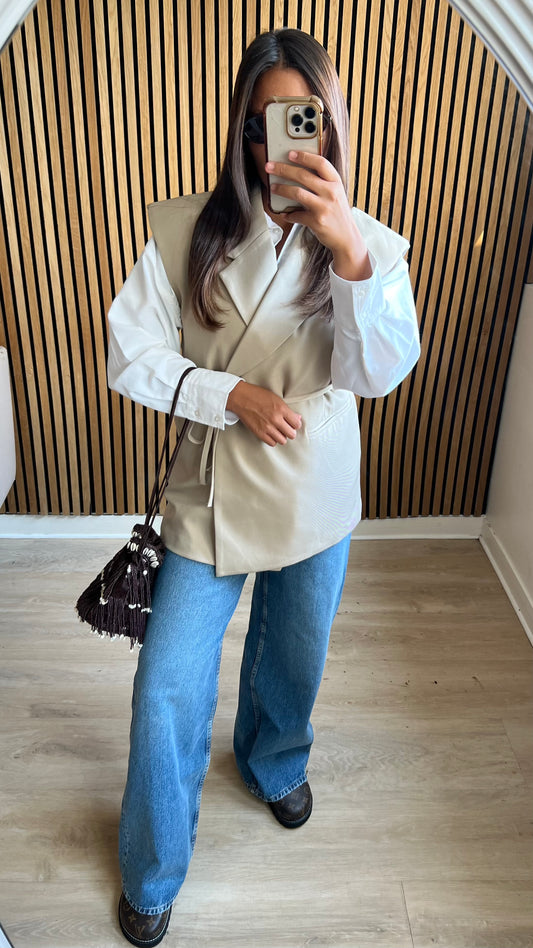 Blazer croisé manche courte beige