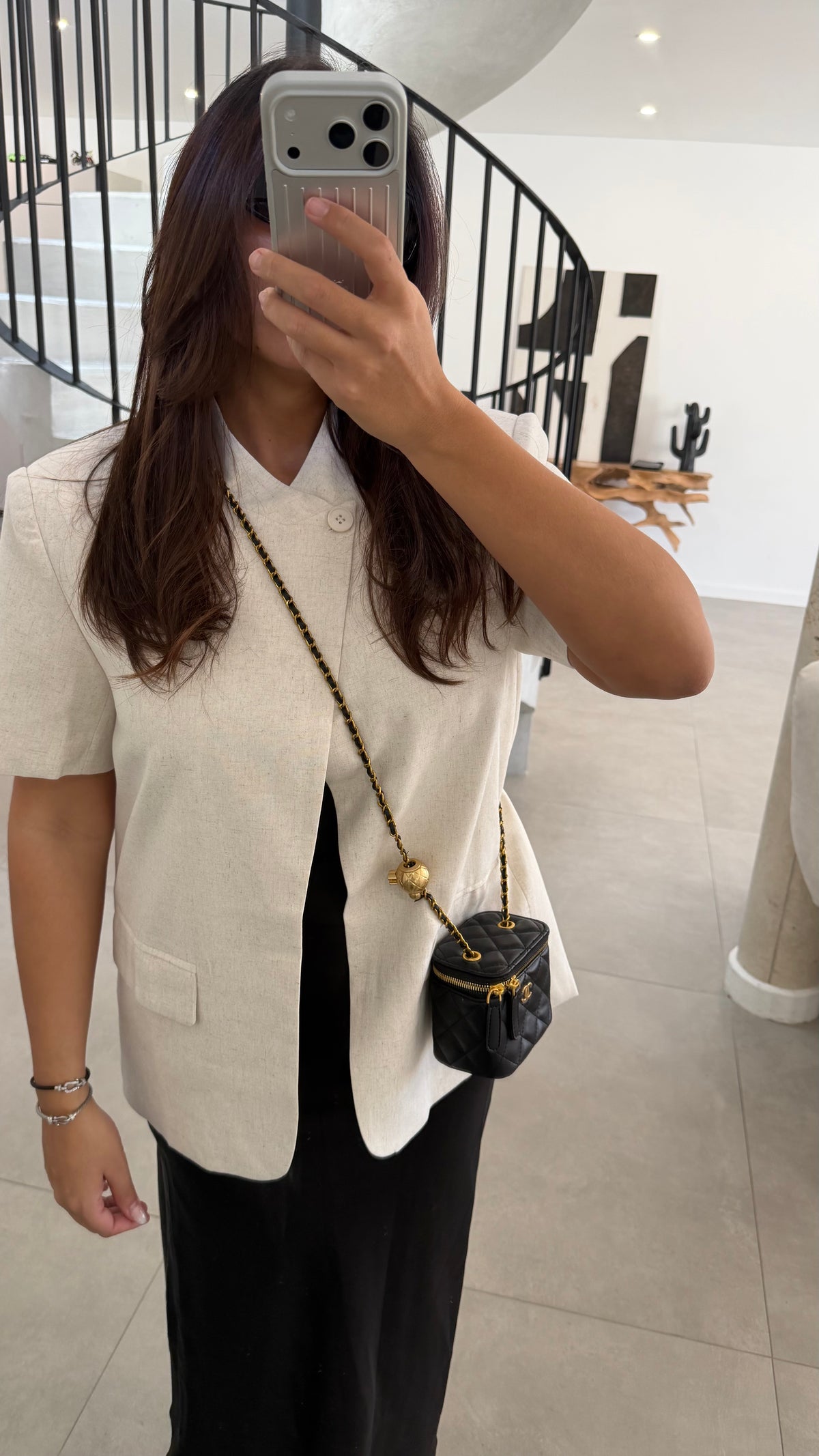 Blazer manche courte écru effet lin