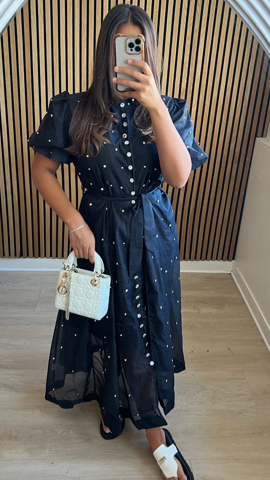 Robe longue à strass noire