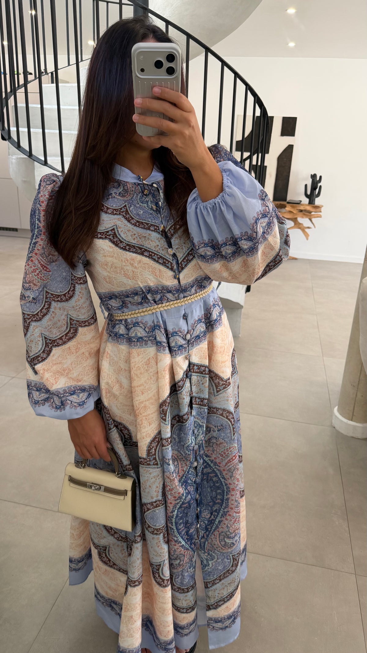 Robe longue à motifs bleu