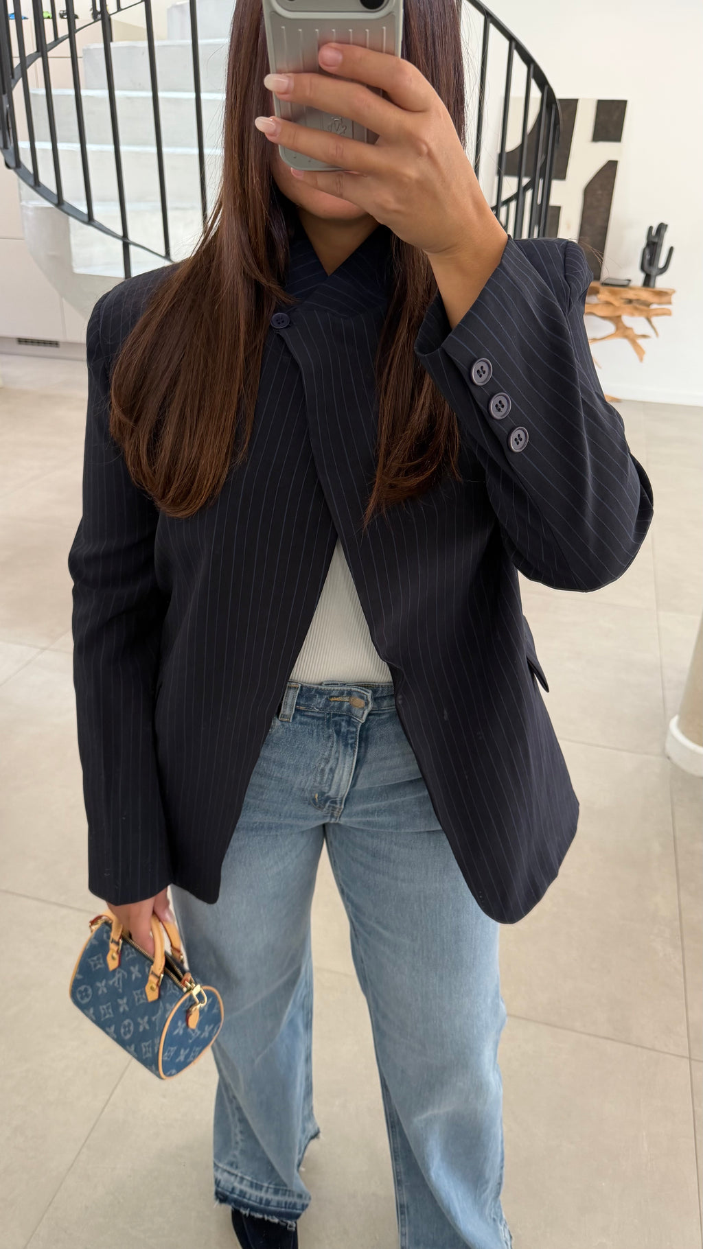 Blazer à rayures bleu marine