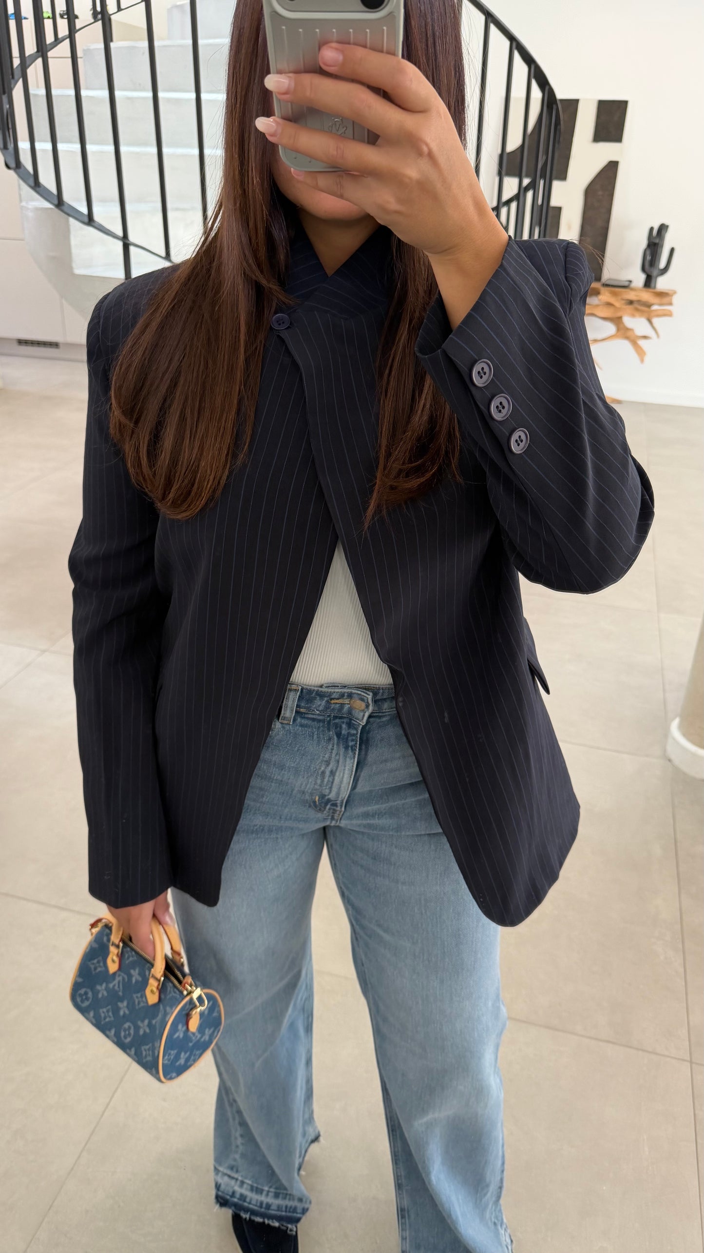 Blazer à rayures bleu marine