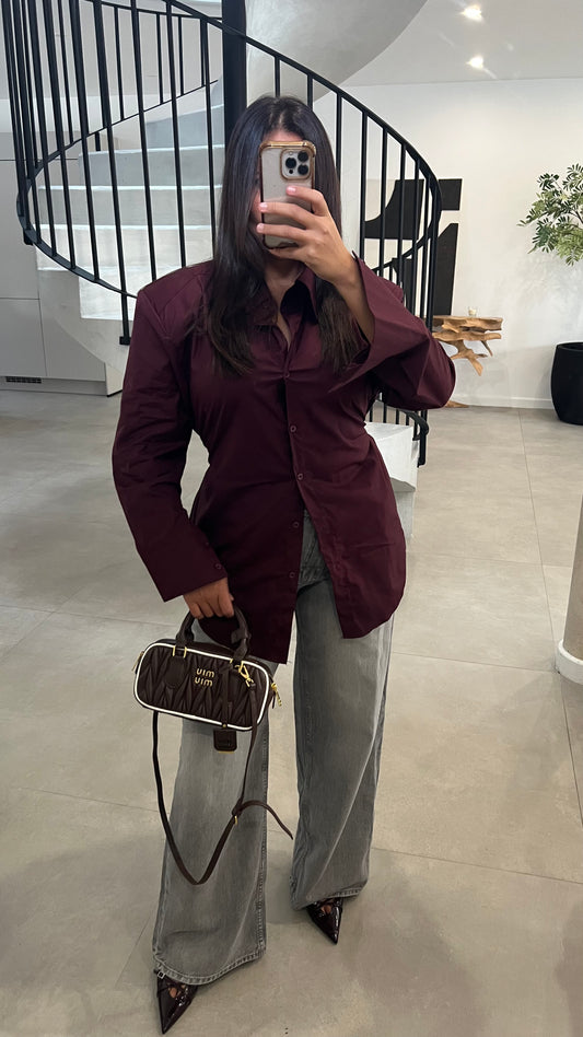 Chemise cintré à épaulette bordeaux