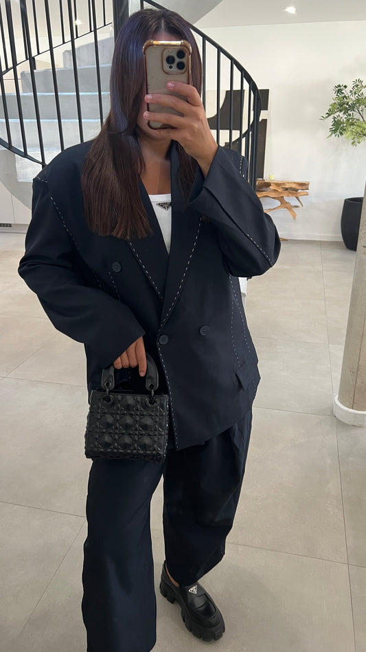 Blazer à surpiqure bleu marine