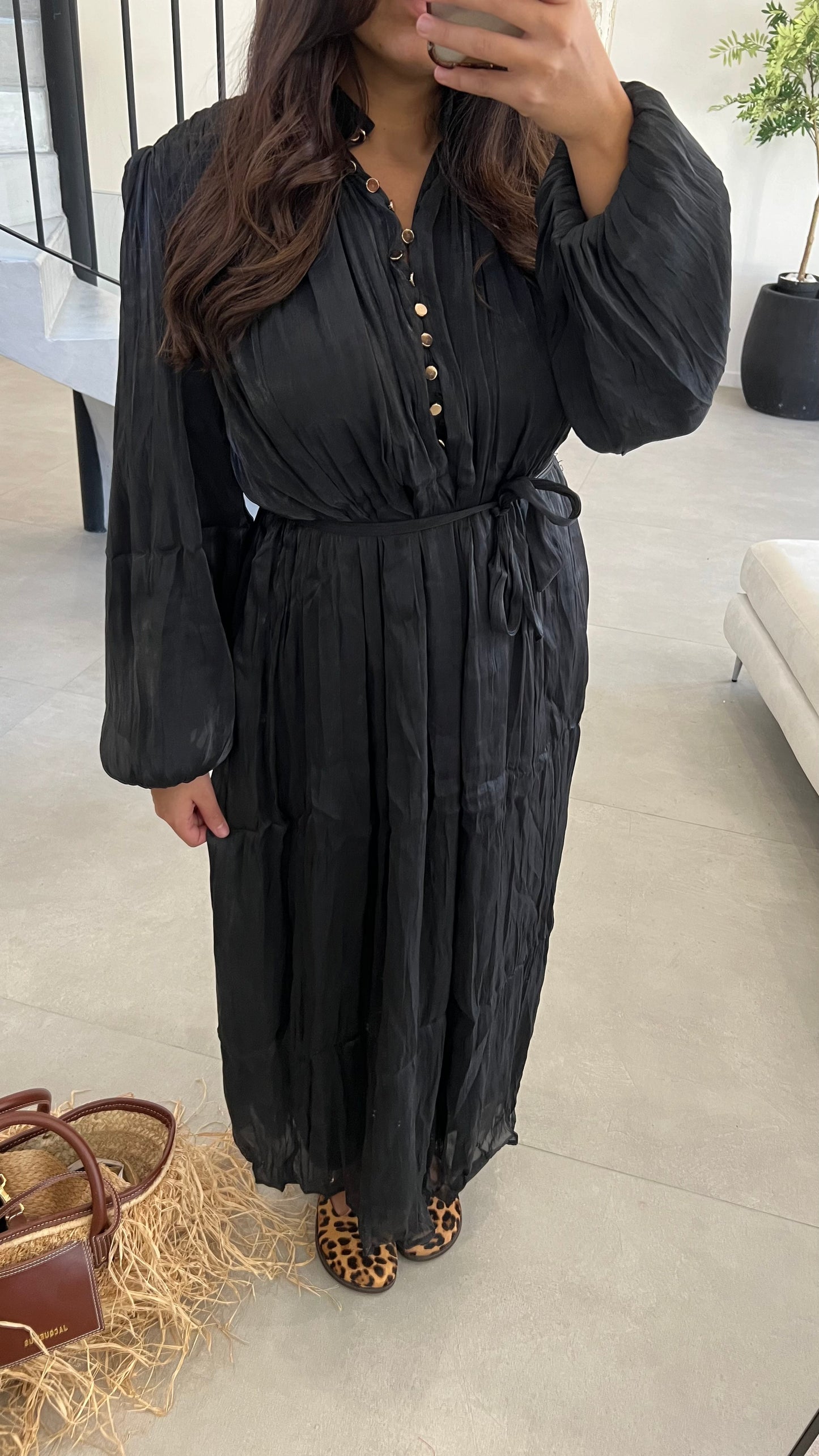 Robe longue plissée noire