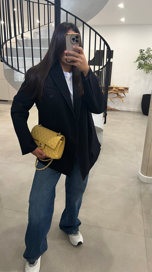 Blazer à surpiqûres noir