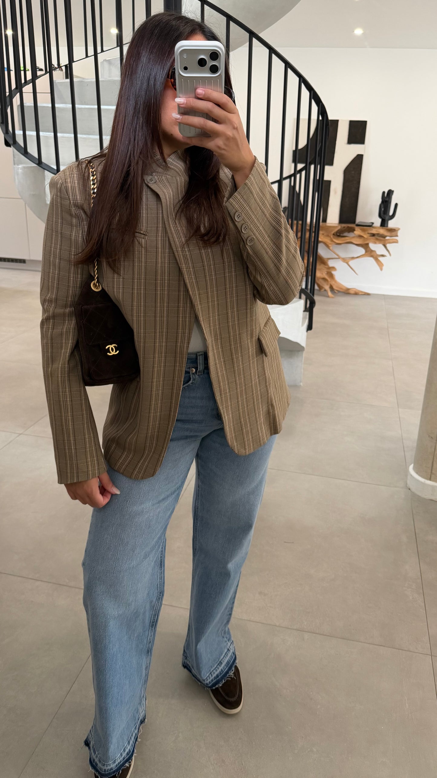 Blazer à carreaux taupe