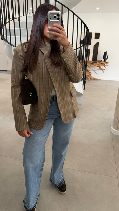 Blazer à carreaux taupe