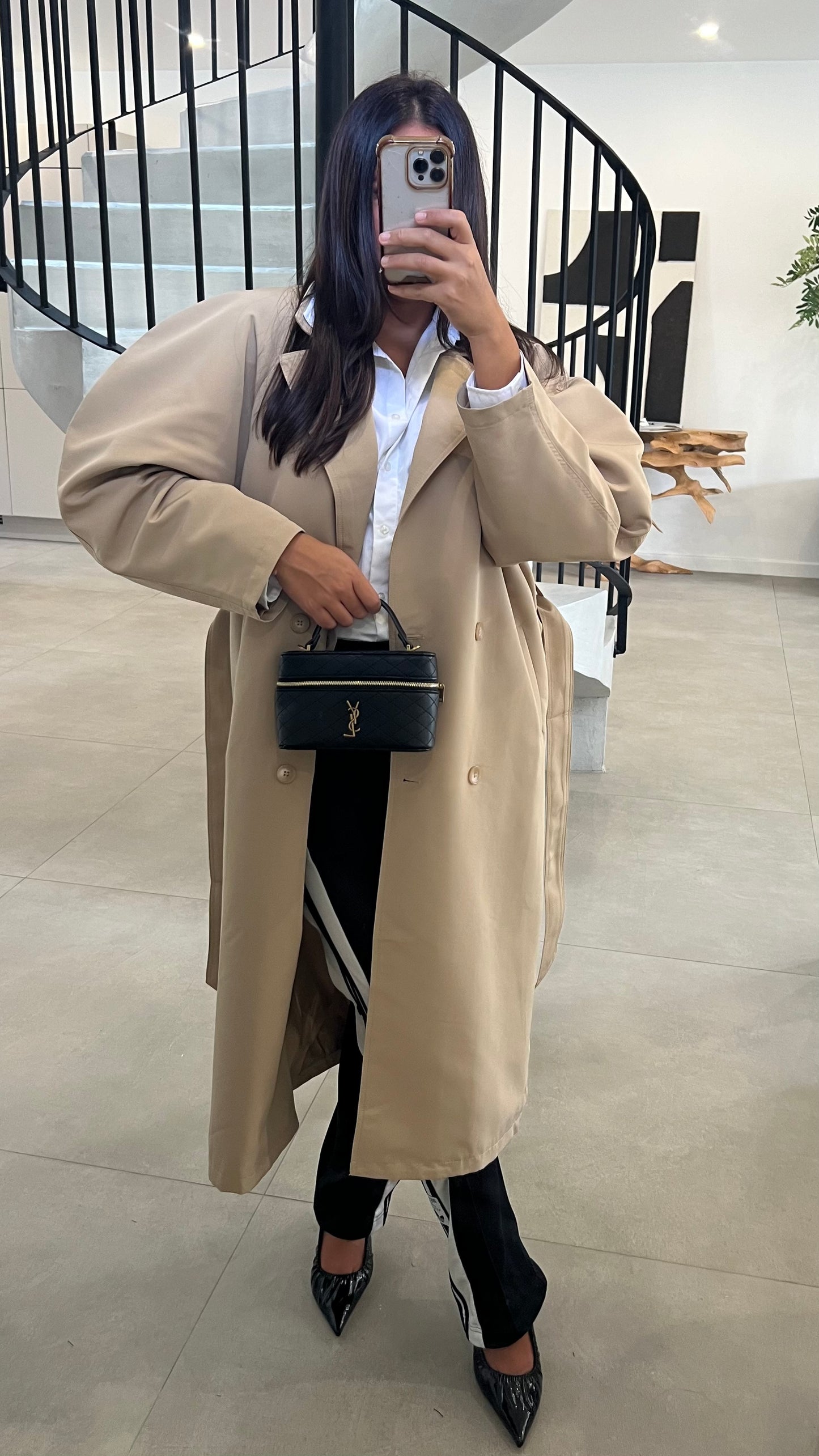 Trench long beige manches ballon