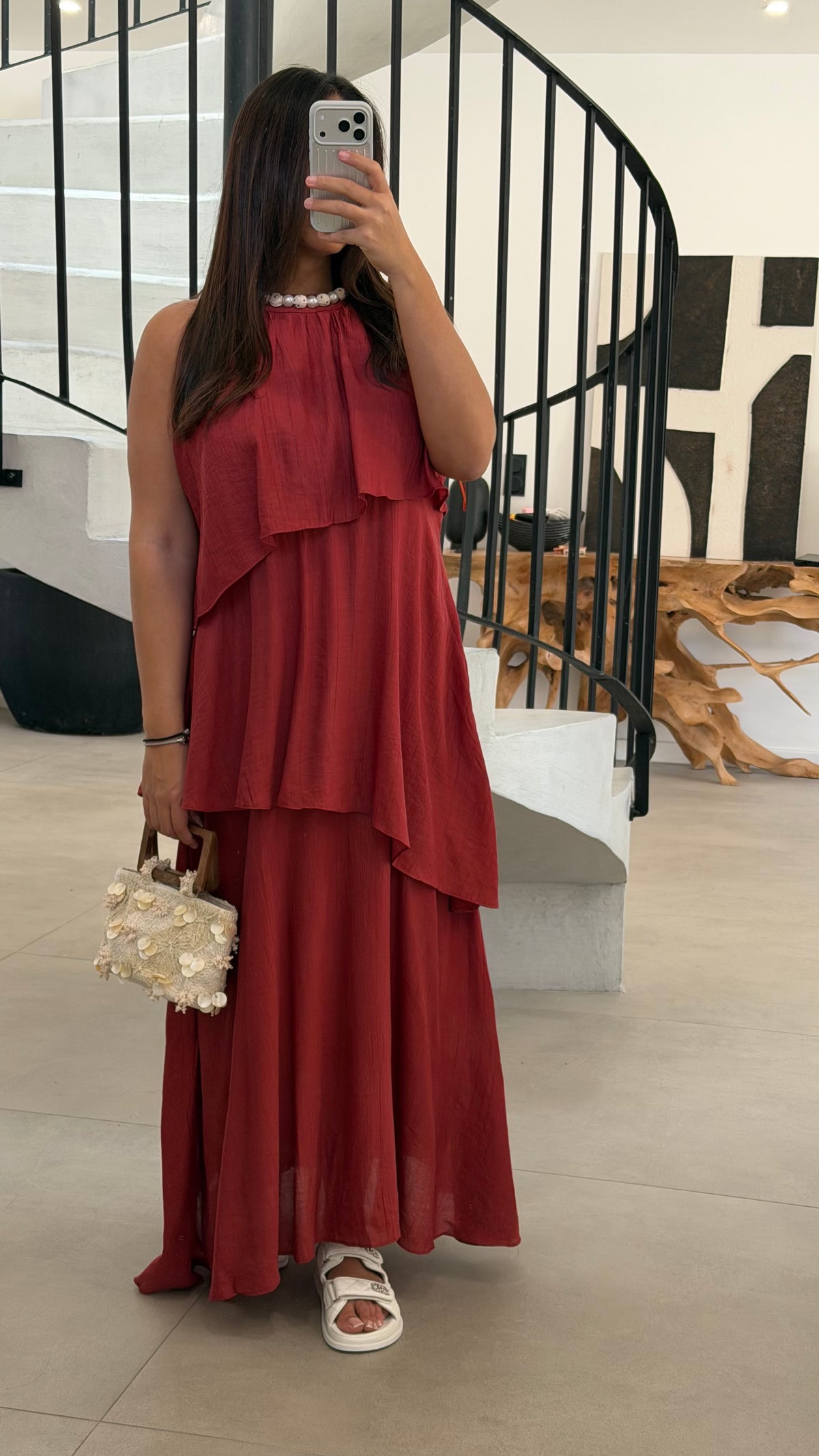 Robe longue à volants rouille
