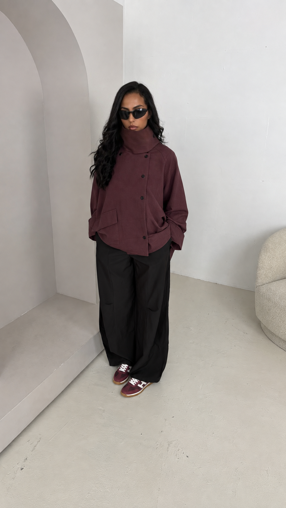 Veste col montant oversize bordeaux