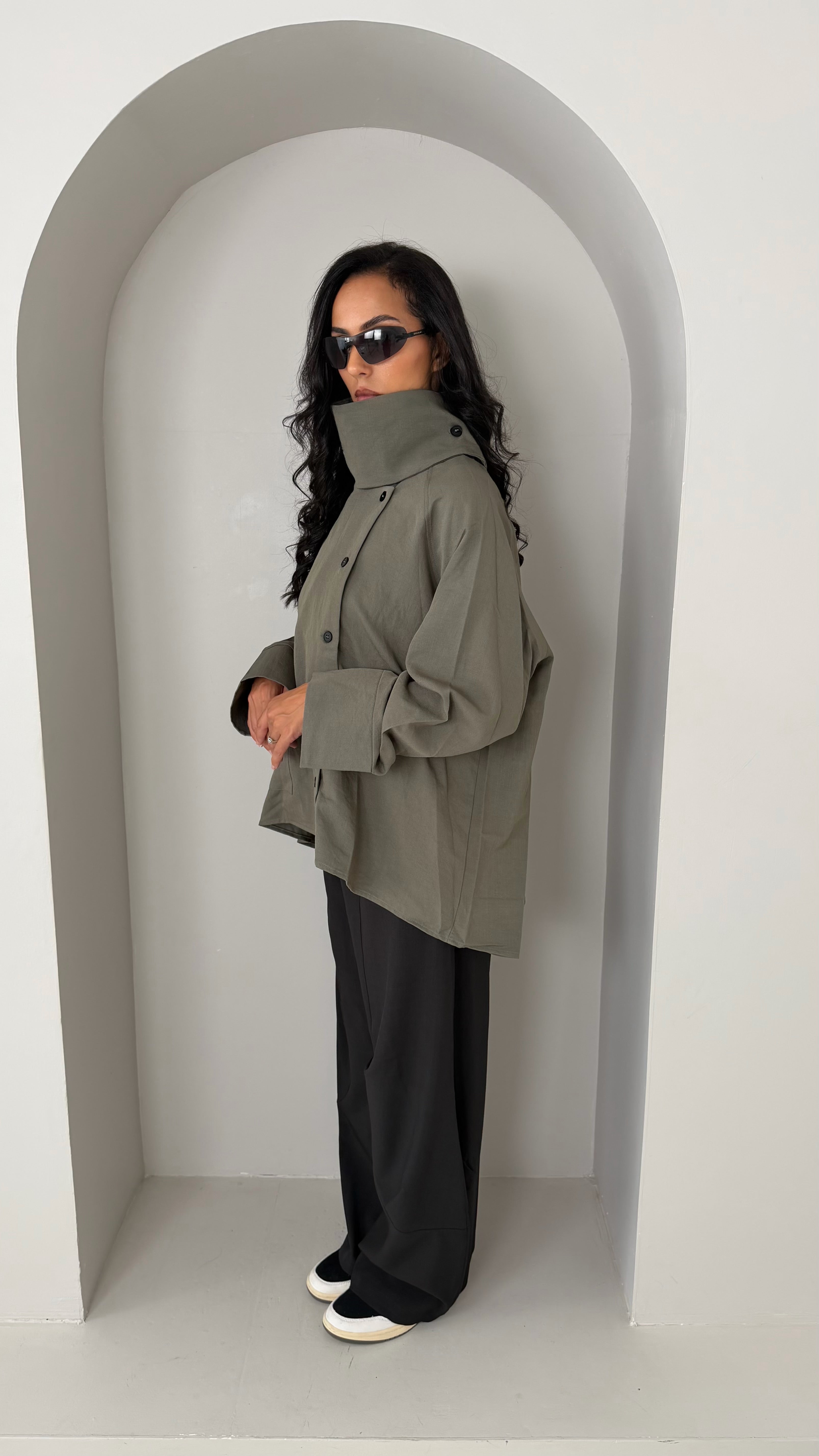 Veste col montant oversize kaki