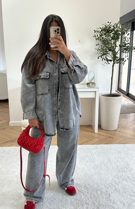 Ensemble en jean oversize gris