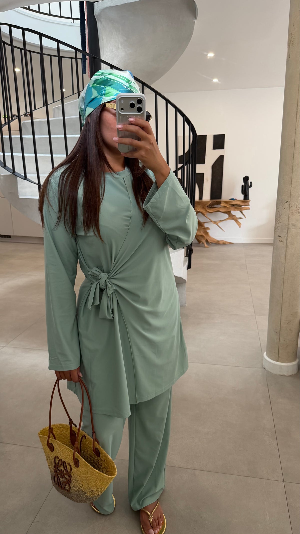 Burkini à nouer vert pastel