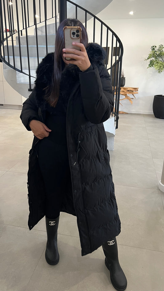 Doudoune à fourrure longue noire