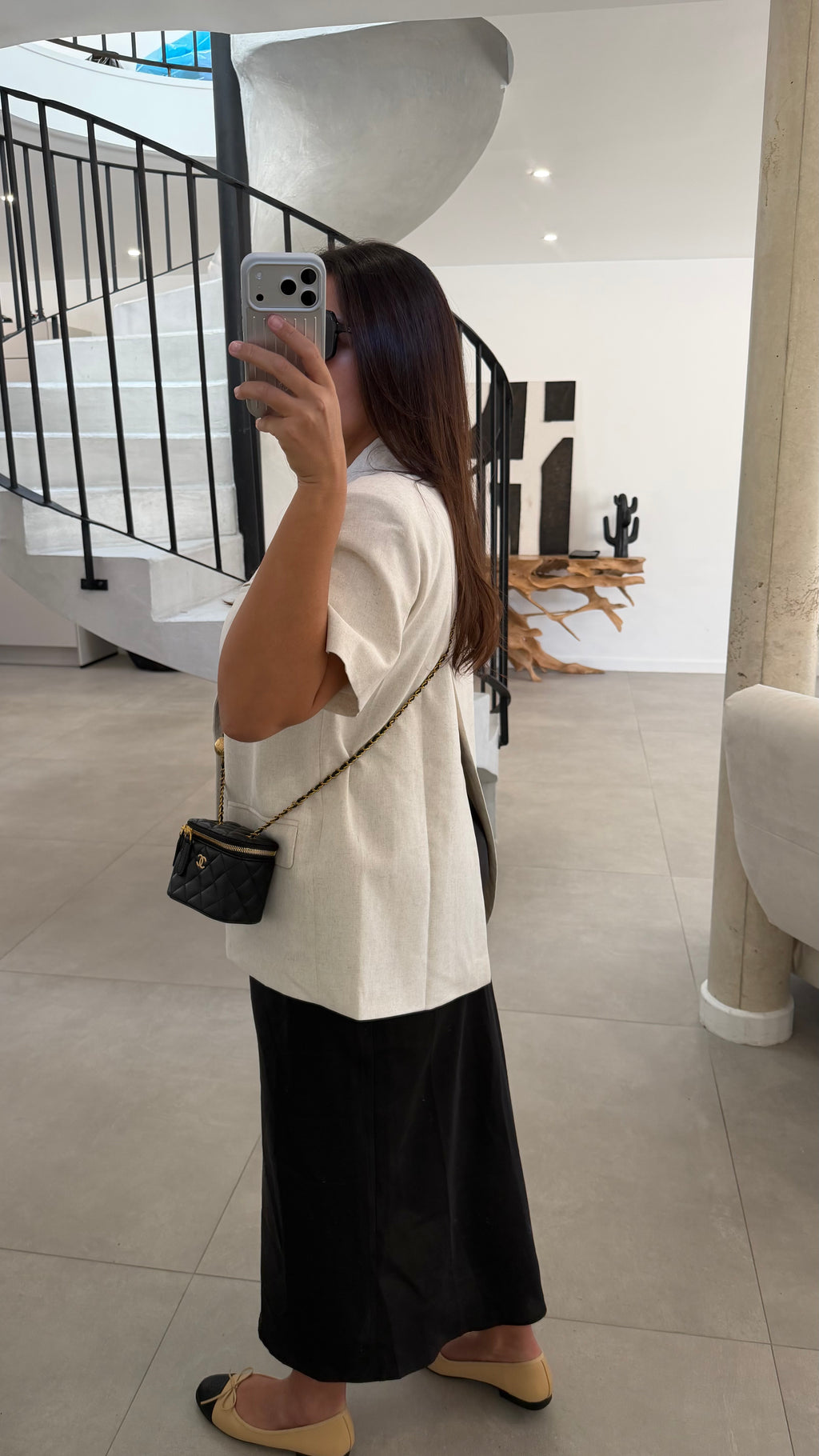 Blazer manche courte écru effet lin