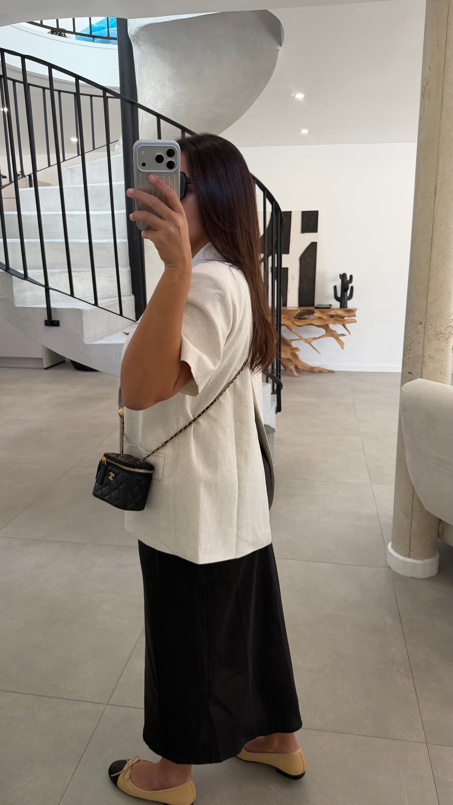 Blazer manche courte écru effet lin