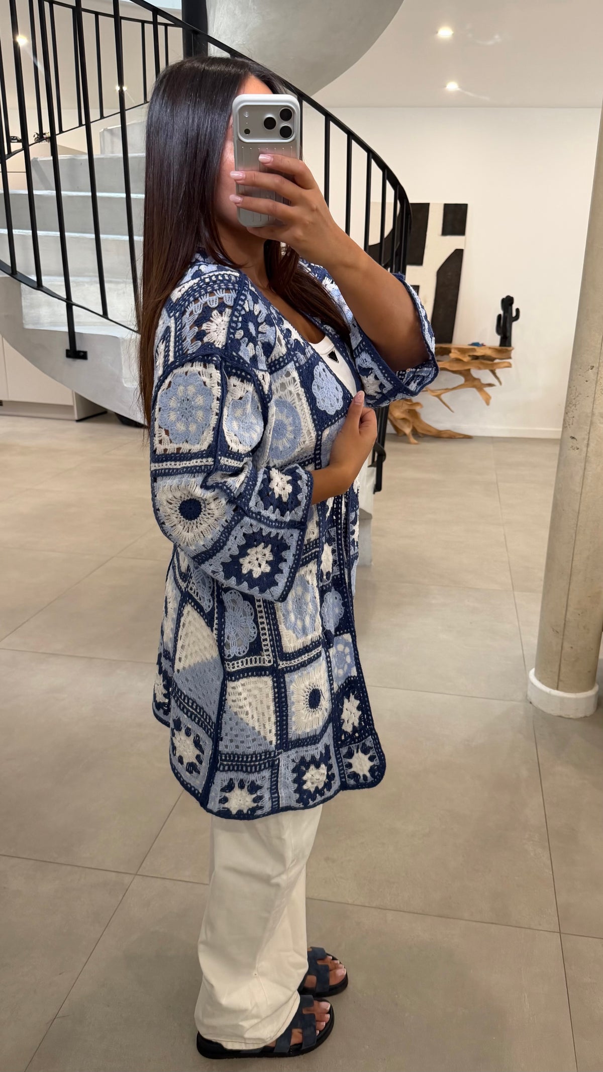 Gilet crochet bleu