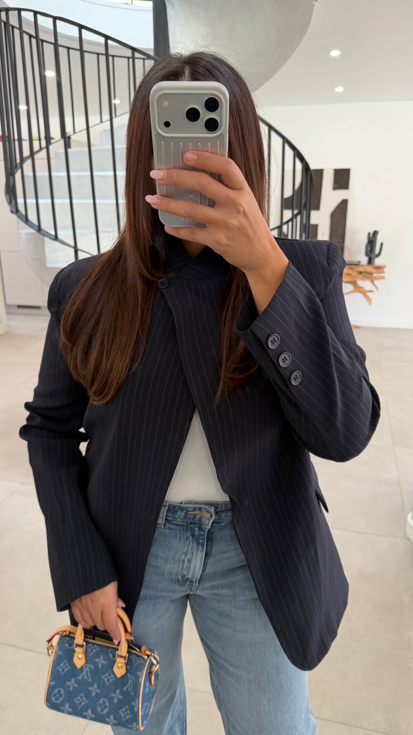 Blazer à rayures bleu marine