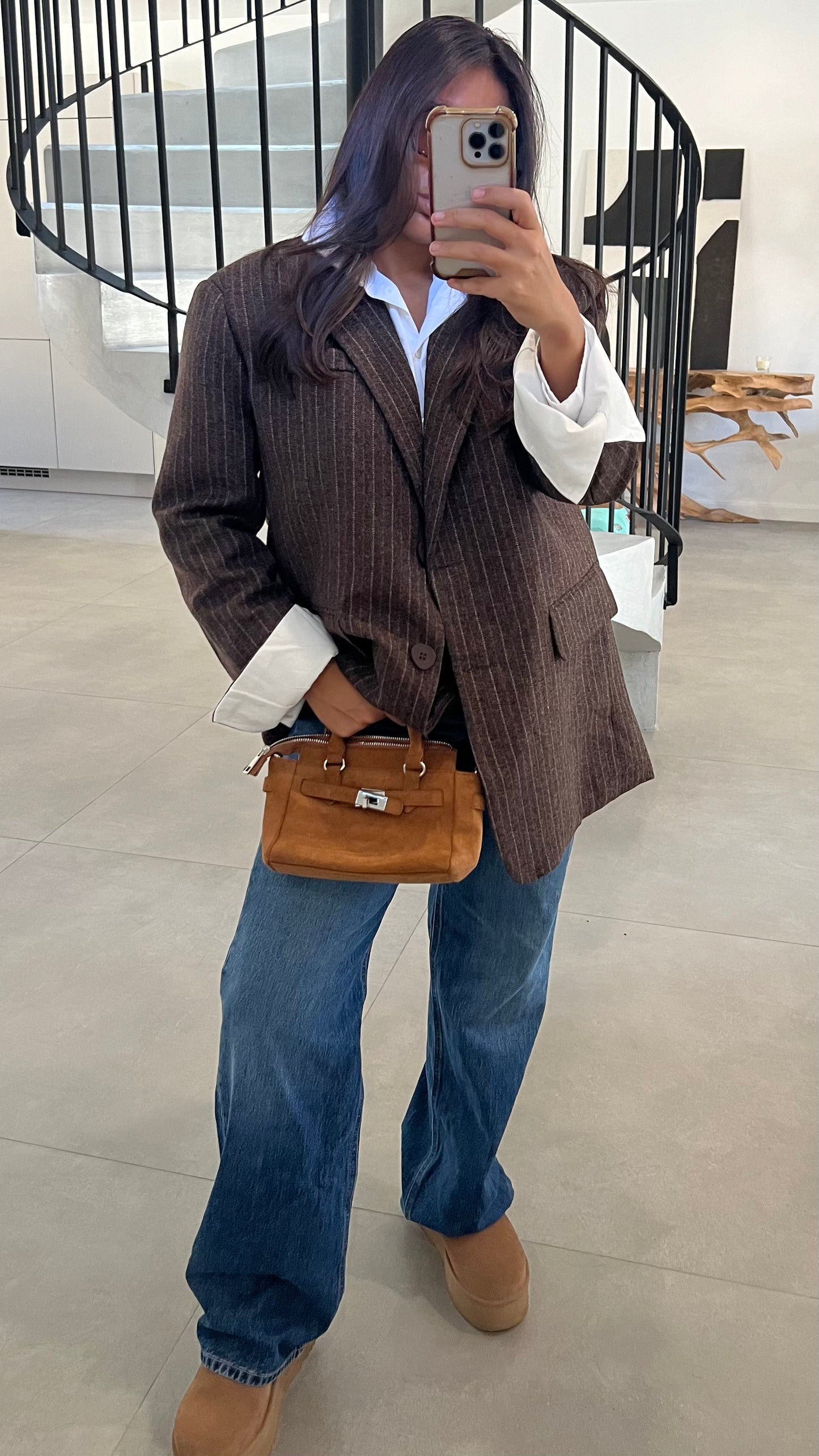Blazer marron a rayures oversize
