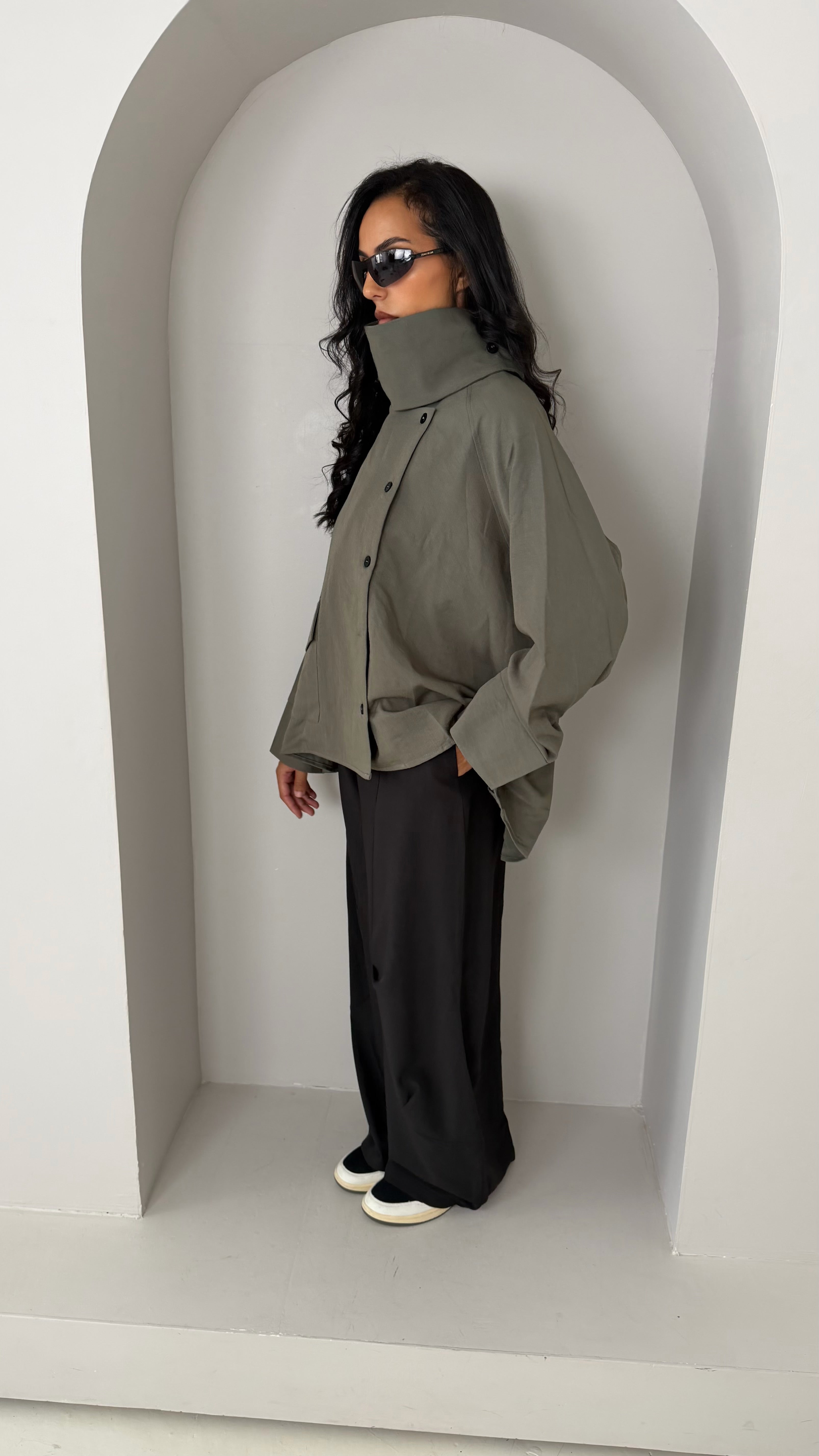 Veste col montant oversize kaki