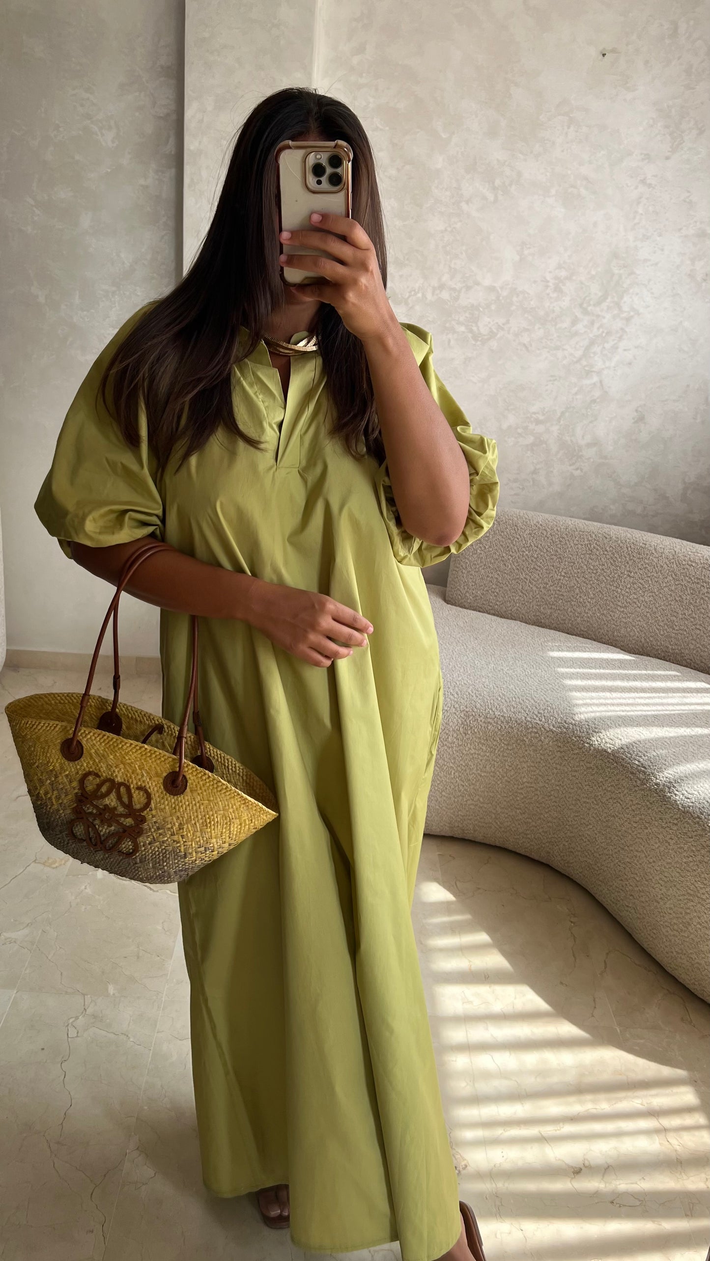 Robe popeline verte anis