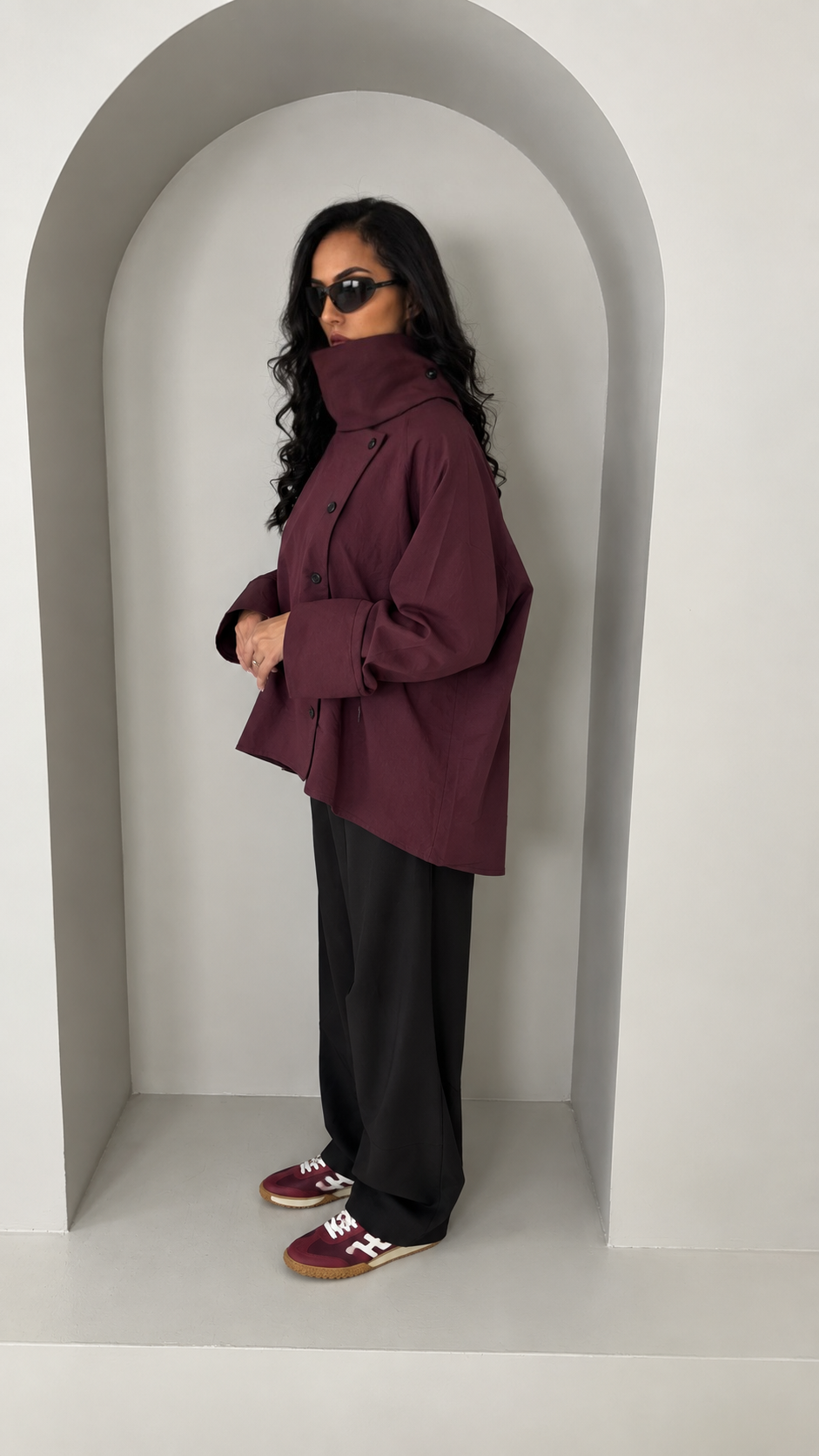 Veste col montant oversize bordeaux